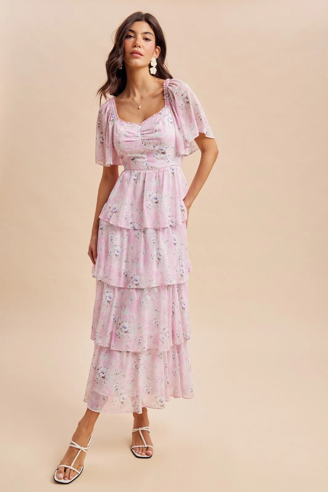 Sweet Pink Floral Flounce Tiered Maxi Dress sold by Pinkblush product image thumbnail 2