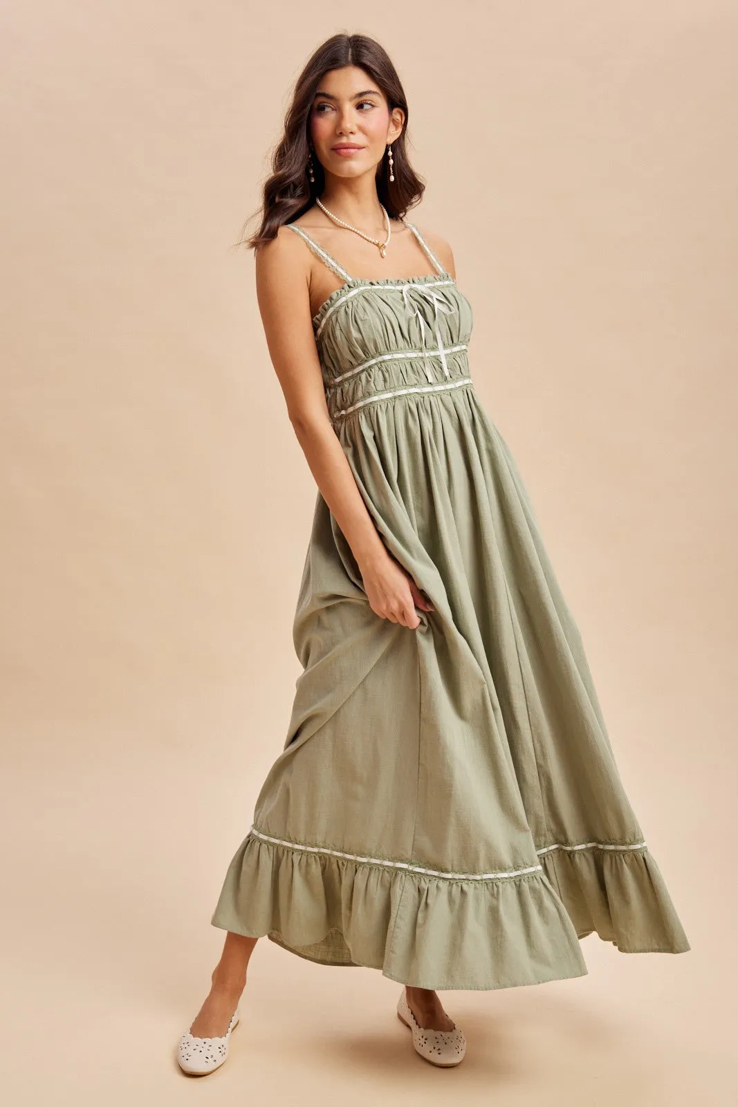 Light Olive Lace Ribbon Detail Maxi Dress sold by Pinkblush product image thumbnail 2