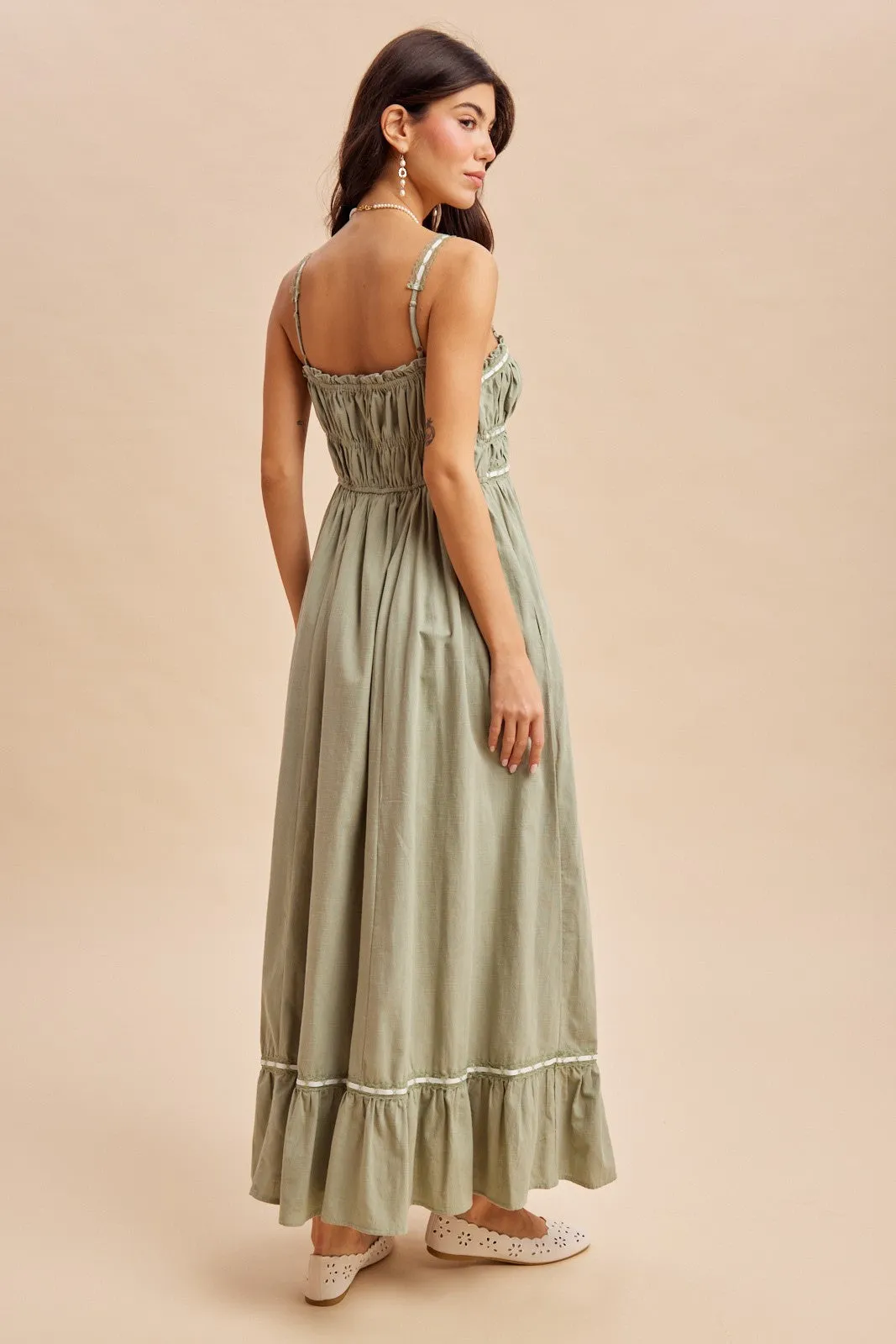 Light Olive Lace Ribbon Detail Maxi Dress sold by Pinkblush product image thumbnail 3