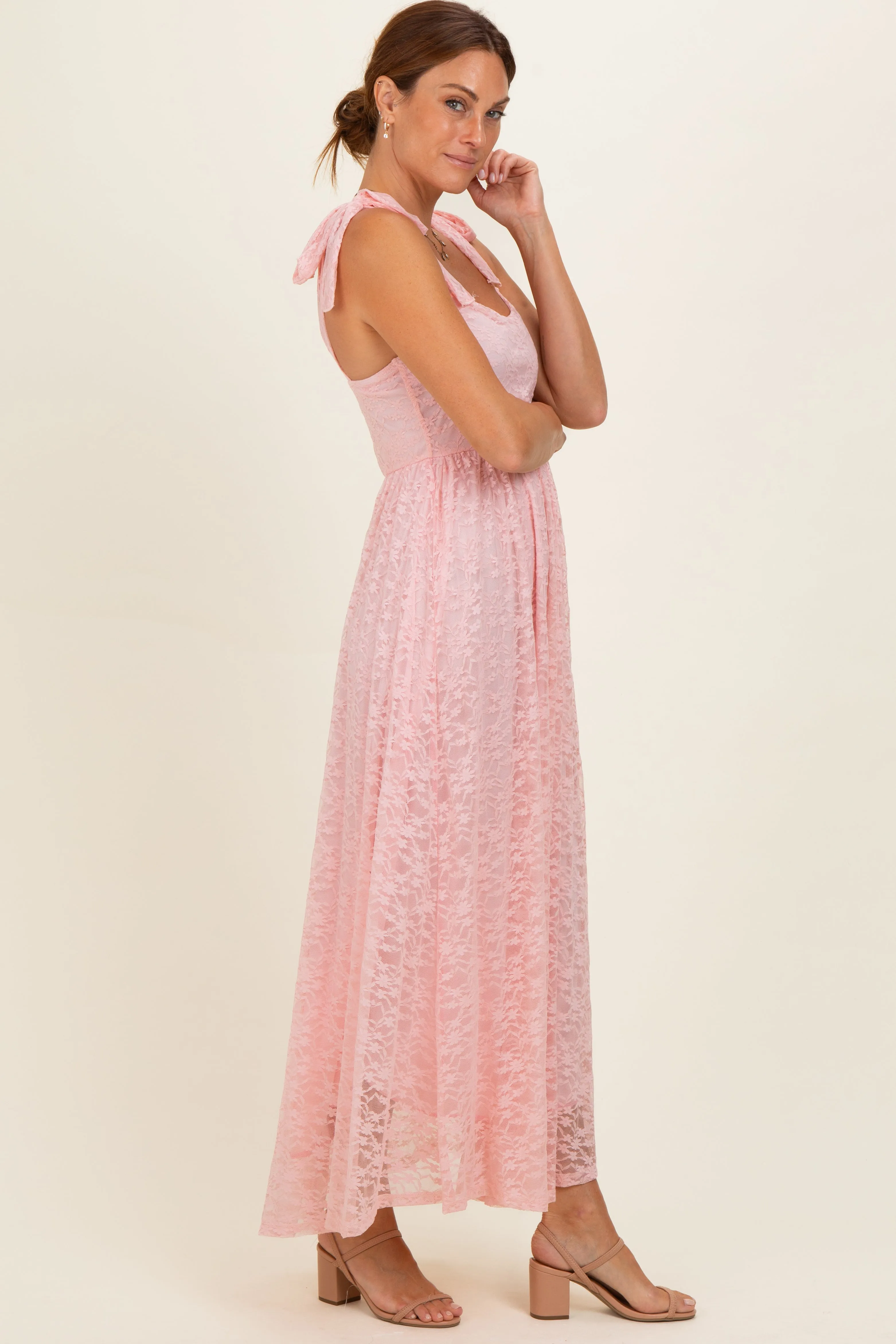 Light Pink Sleeveless Lace Maxi Dress sold by Pinkblush product image thumbnail 2