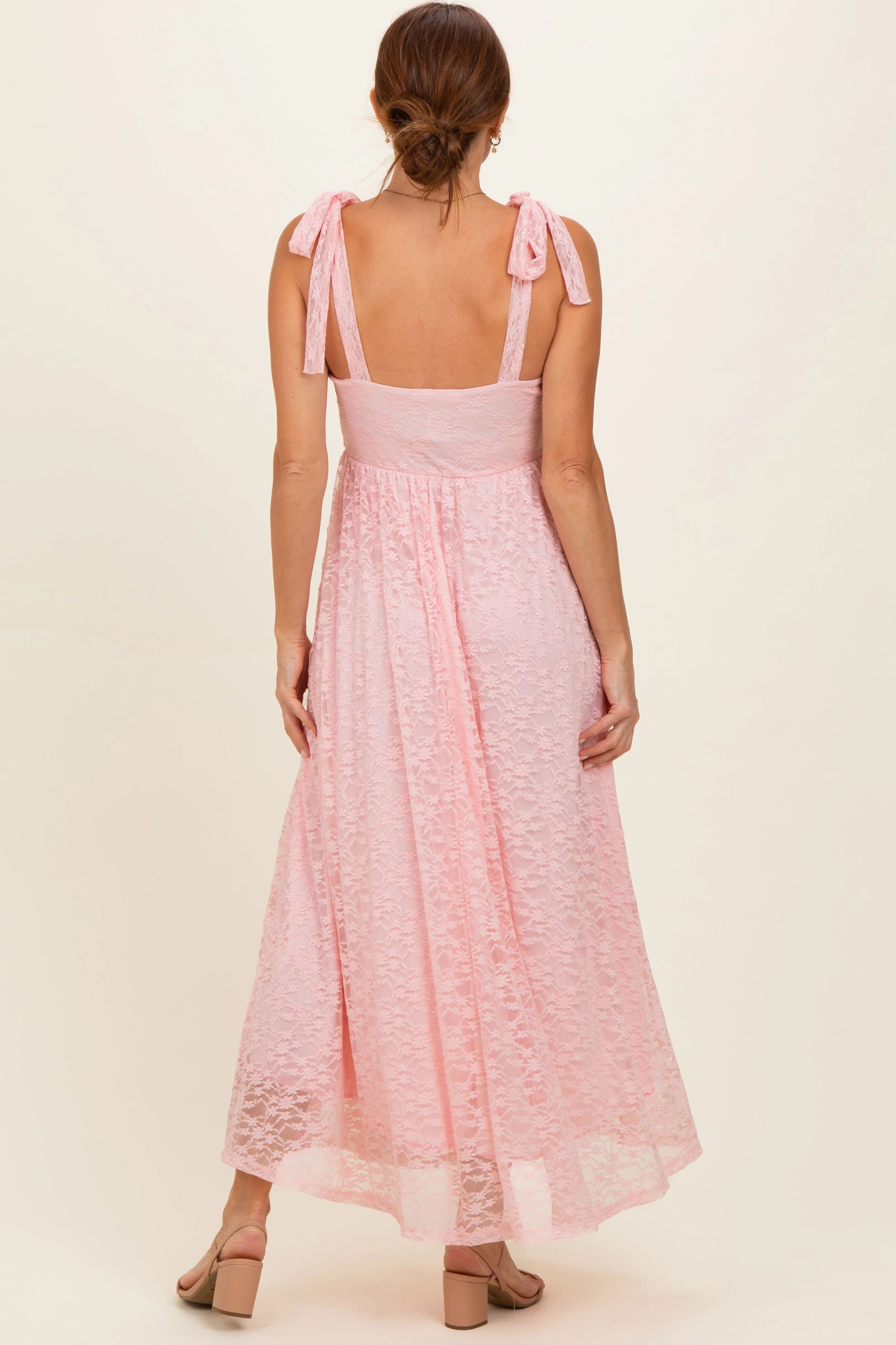 Light Pink Sleeveless Lace Maxi Dress sold by Pinkblush product image thumbnail 3