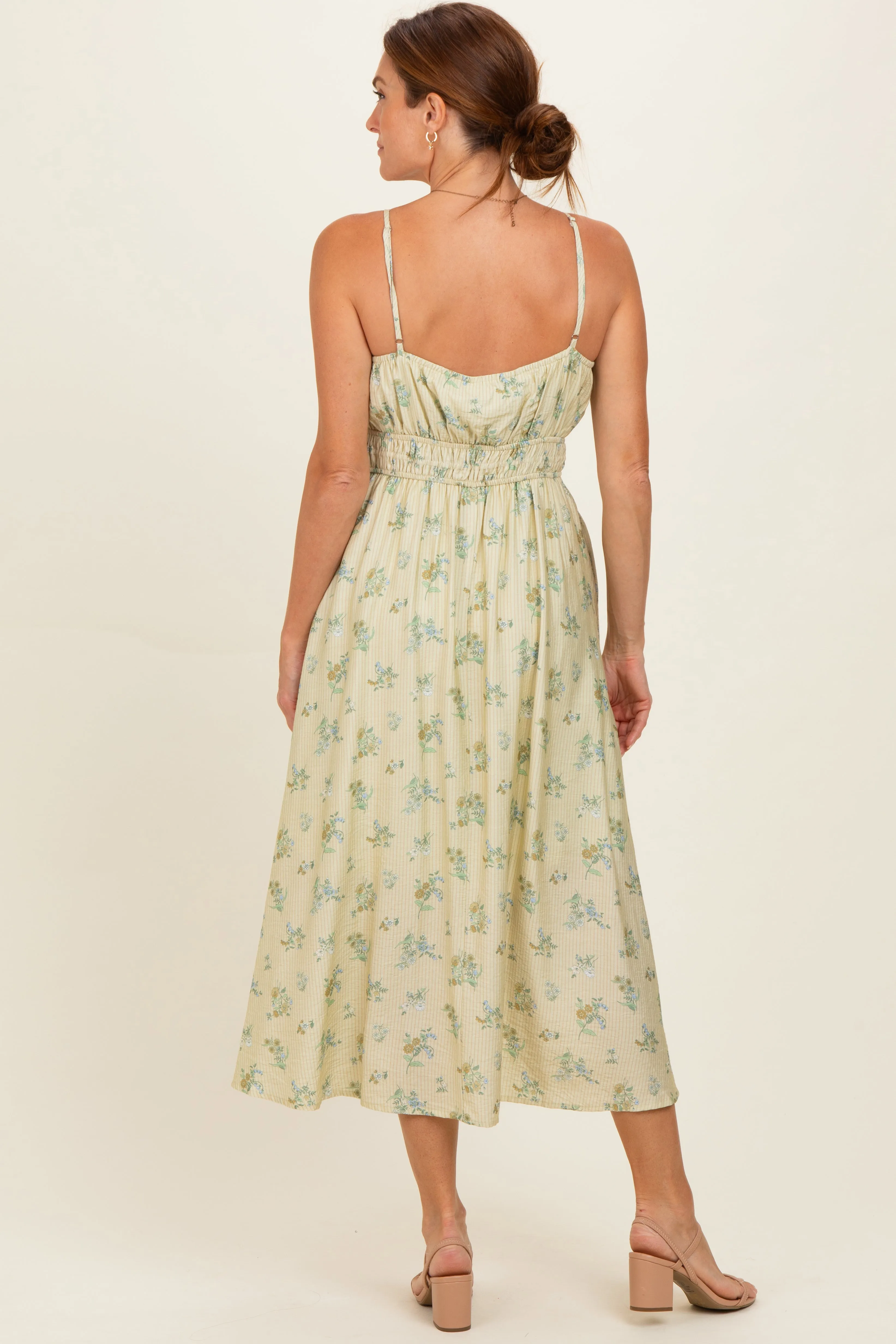 Cream Striped Floral Smocked Waist Midi Dress sold by Pinkblush product image thumbnail 3