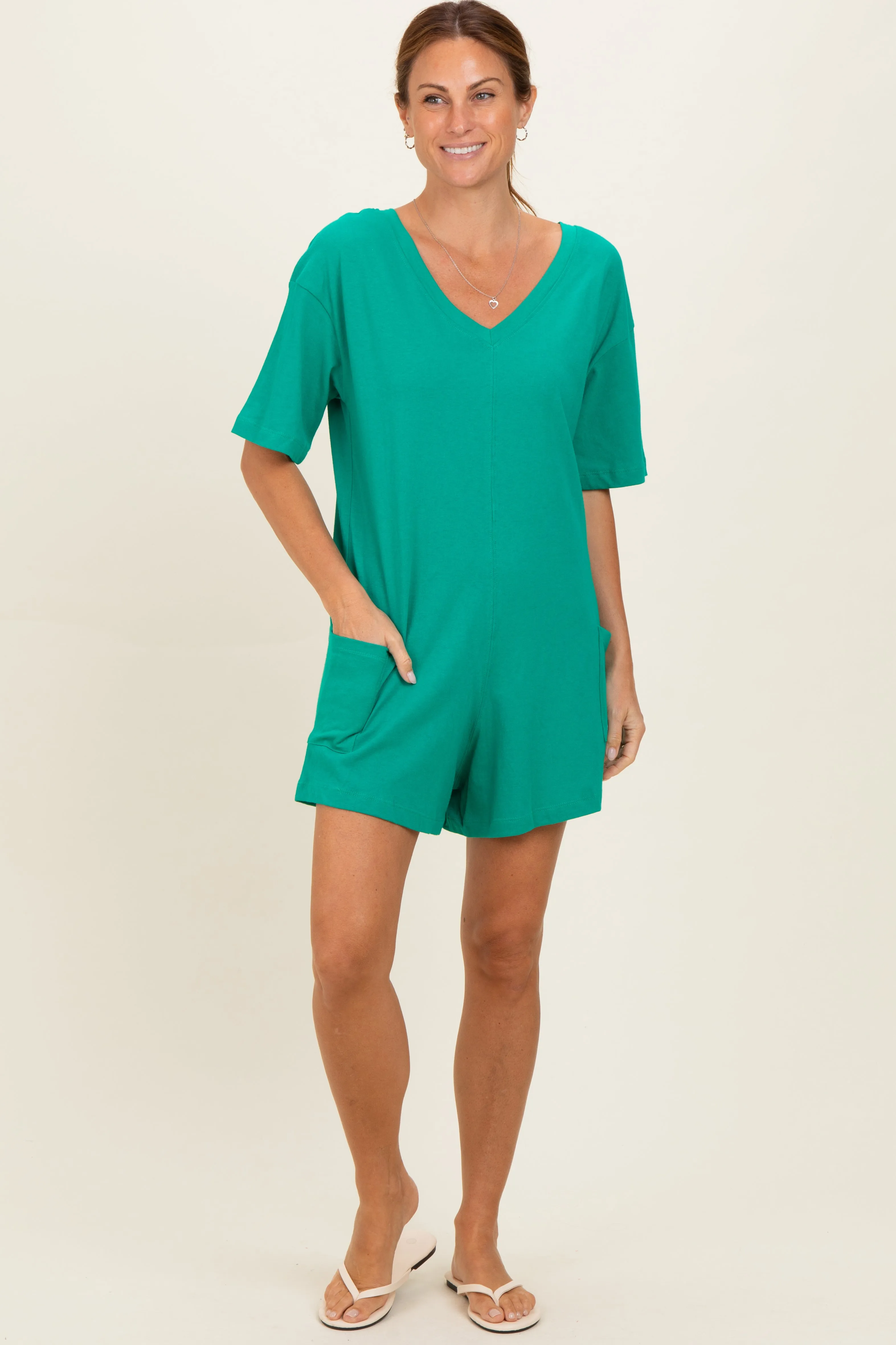Green Scoop Neck Romper sold by Pinkblush product image thumbnail 2