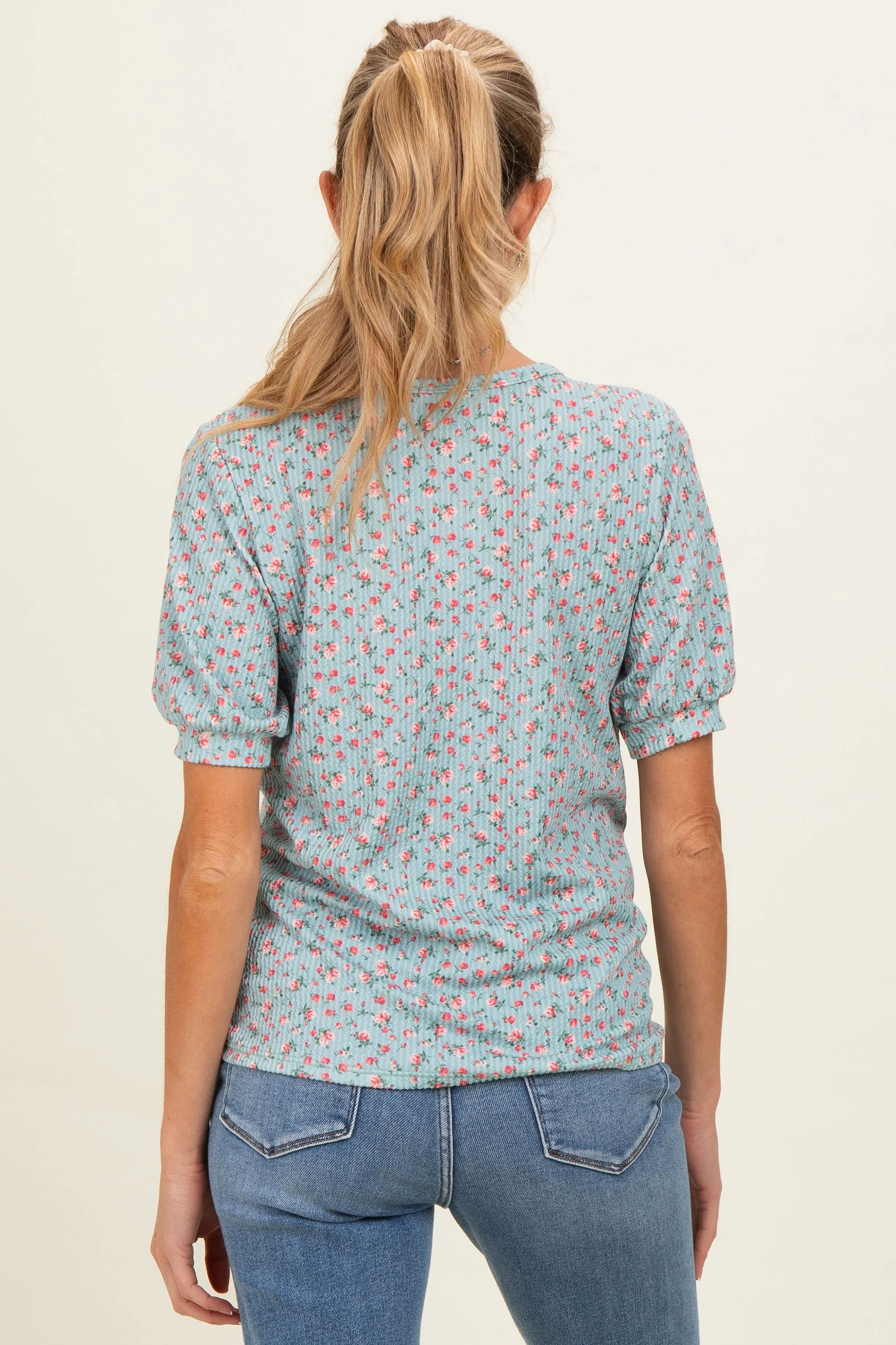 Taupe Ribbed Ditsy Floral Puff Sleeve Maternity Top sold by Pinkblush product image thumbnail 4