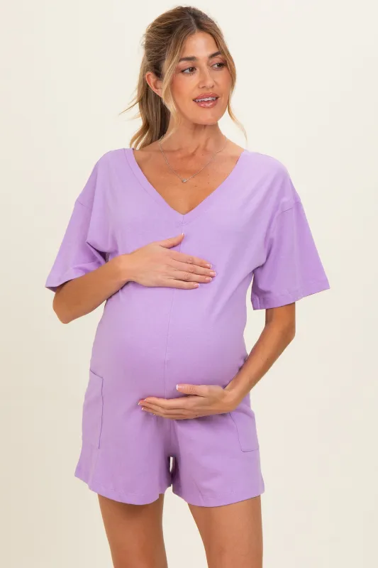 Lavender Scoop Neck Maternity Romper made by Zenana Outfitters