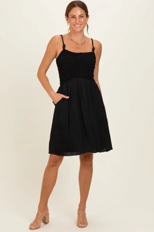 Black Knot Detail Smocked Mini Dress made by Naked Zebra