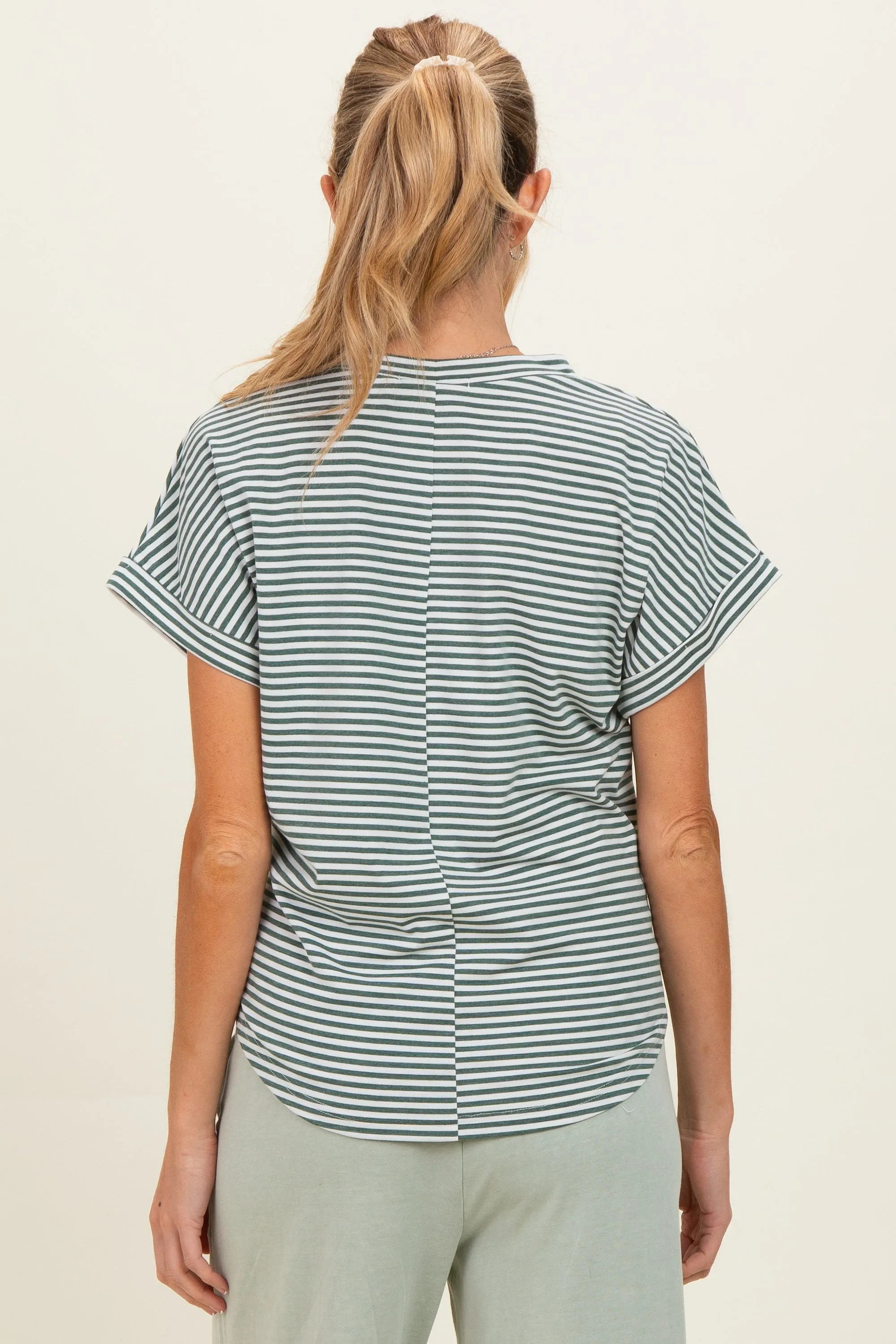 Green Striped Short Sleeve Maternity Top sold by Pinkblush product image thumbnail 4