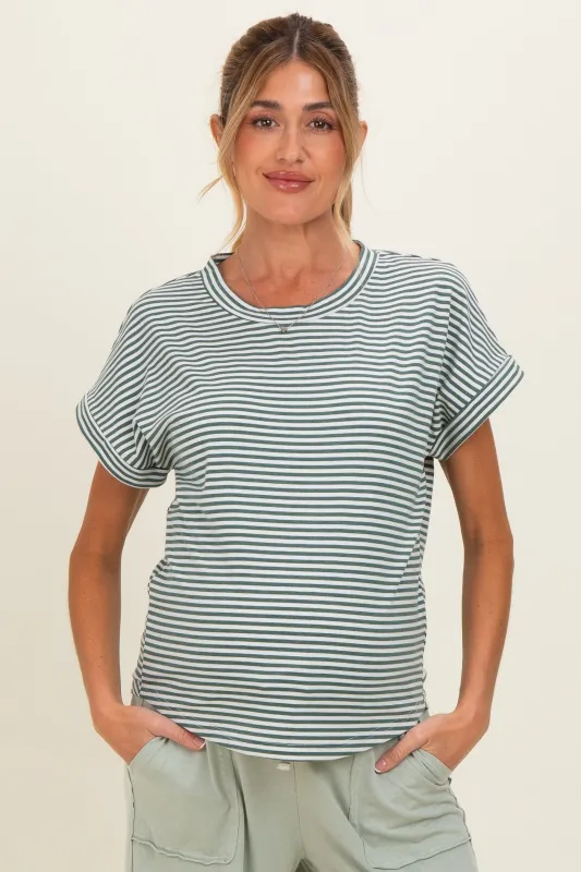 Green Striped Short Sleeve Maternity Top made by Staccato
