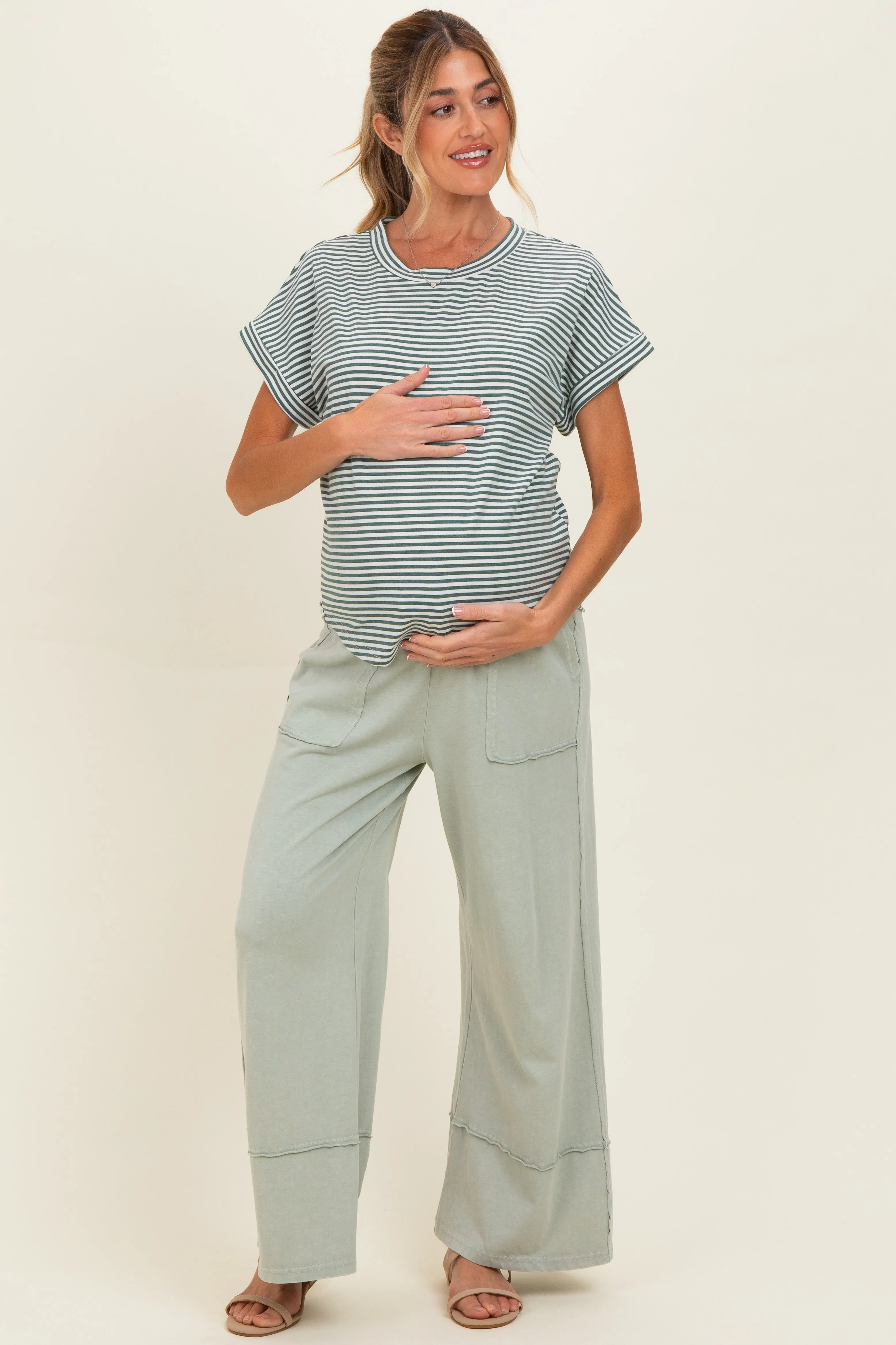 Green Striped Short Sleeve Maternity Top sold by Pinkblush product image thumbnail 2