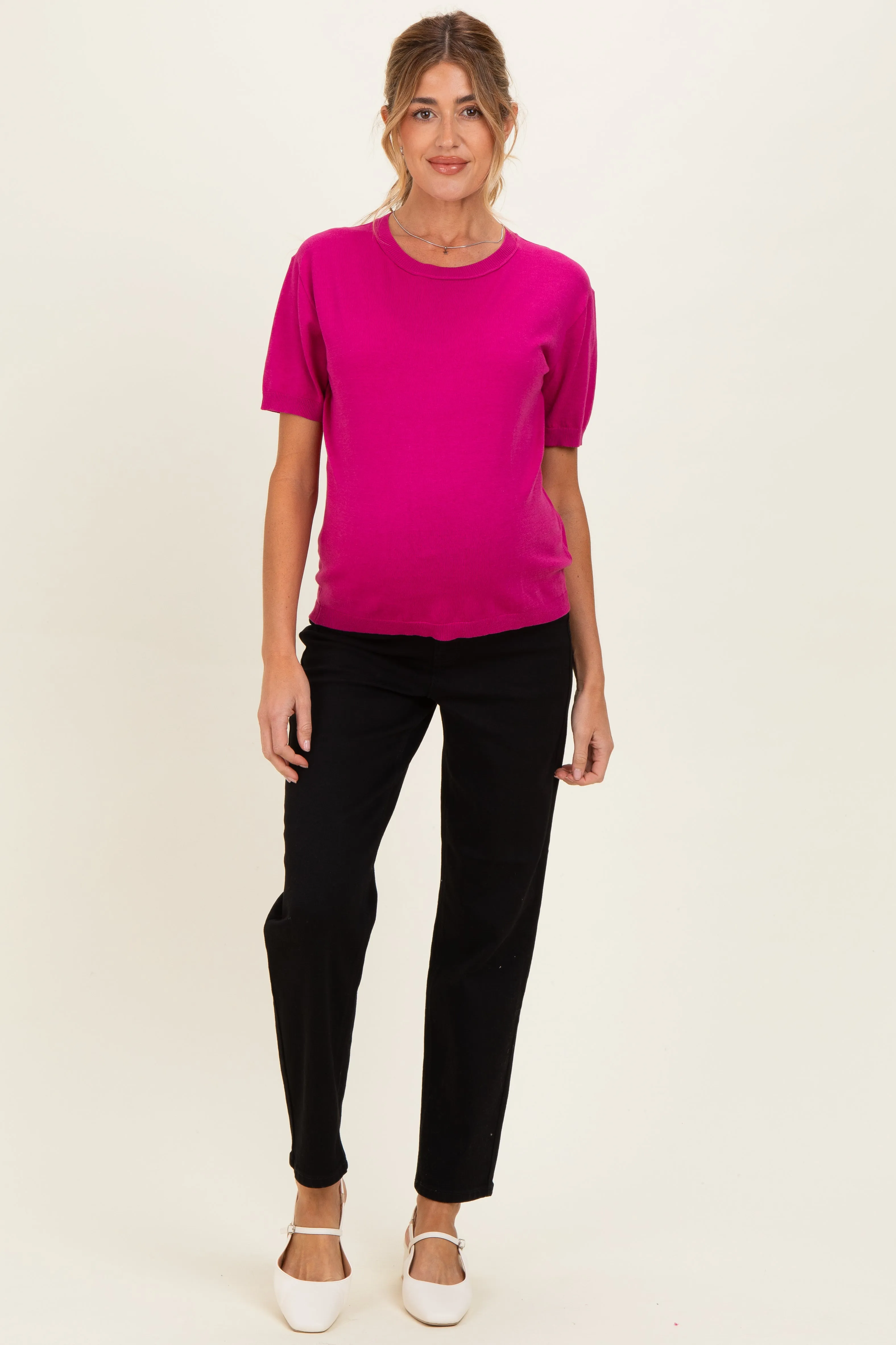 Magenta Short Sleeve Basic Knit Maternity Top sold by Pinkblush product image thumbnail 2