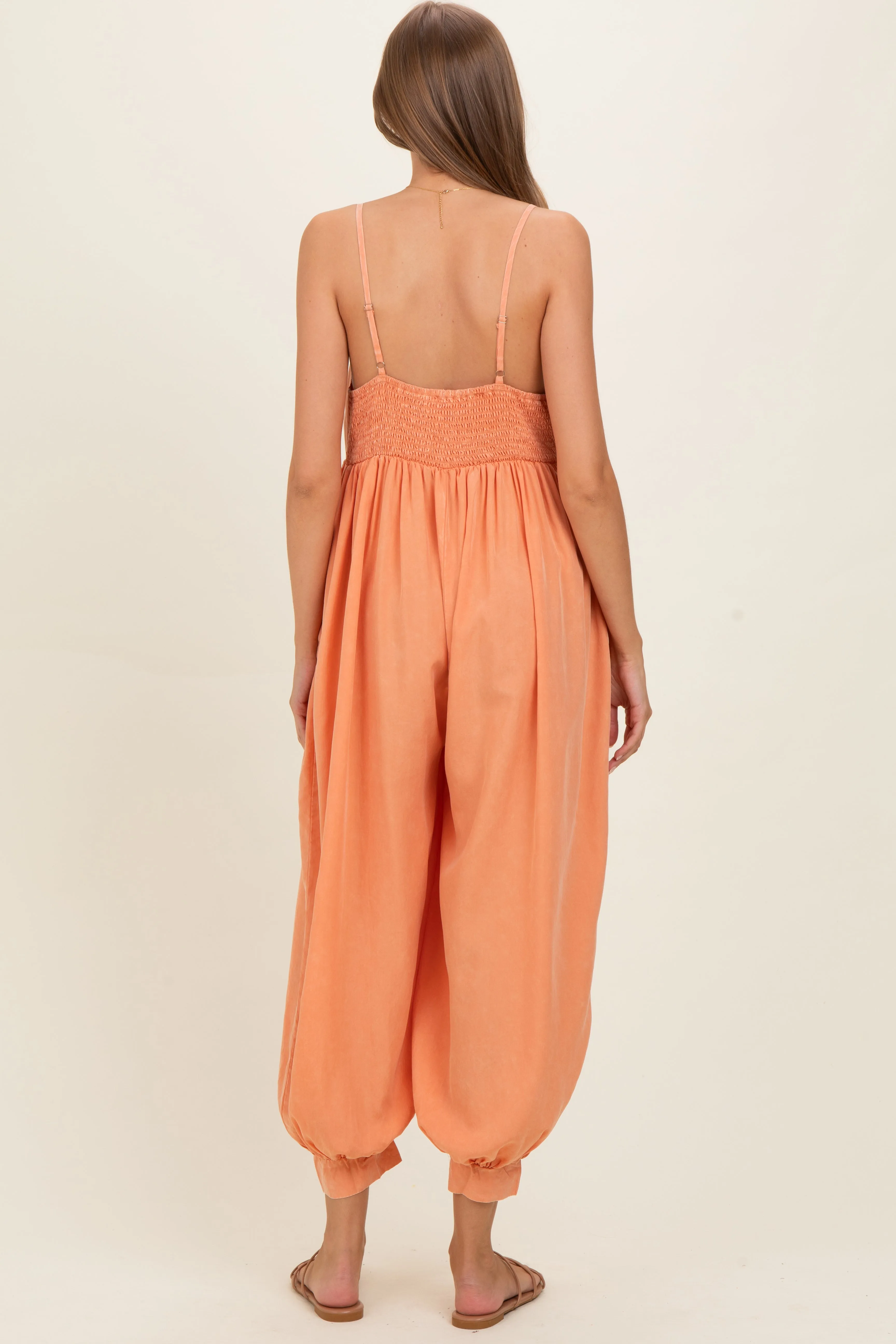 Apricot Mineral Wash Sleeveless V-Neck Maternity Jumpsuit sold by Pinkblush product image thumbnail 3