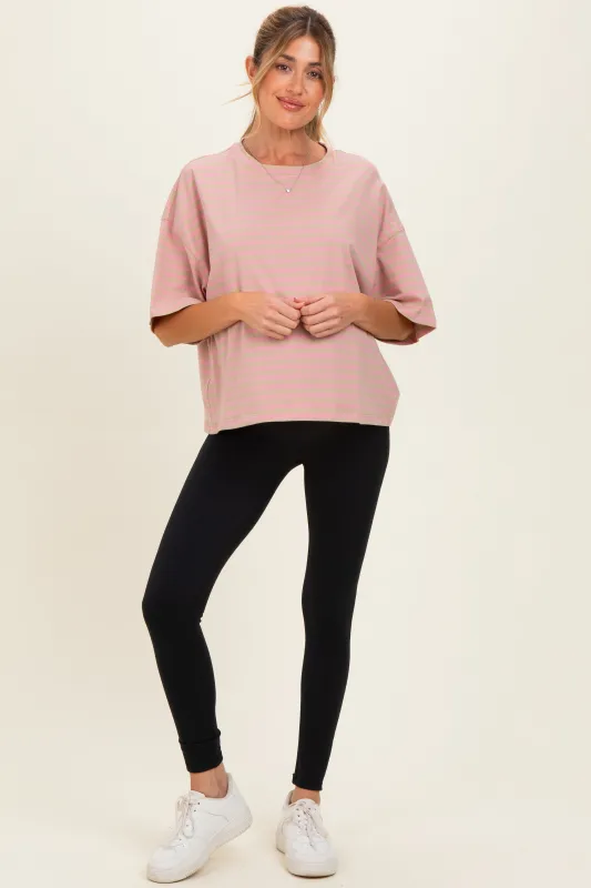 Oat Oversized Striped Maternity Boyfriend Tee made by Pinkblush