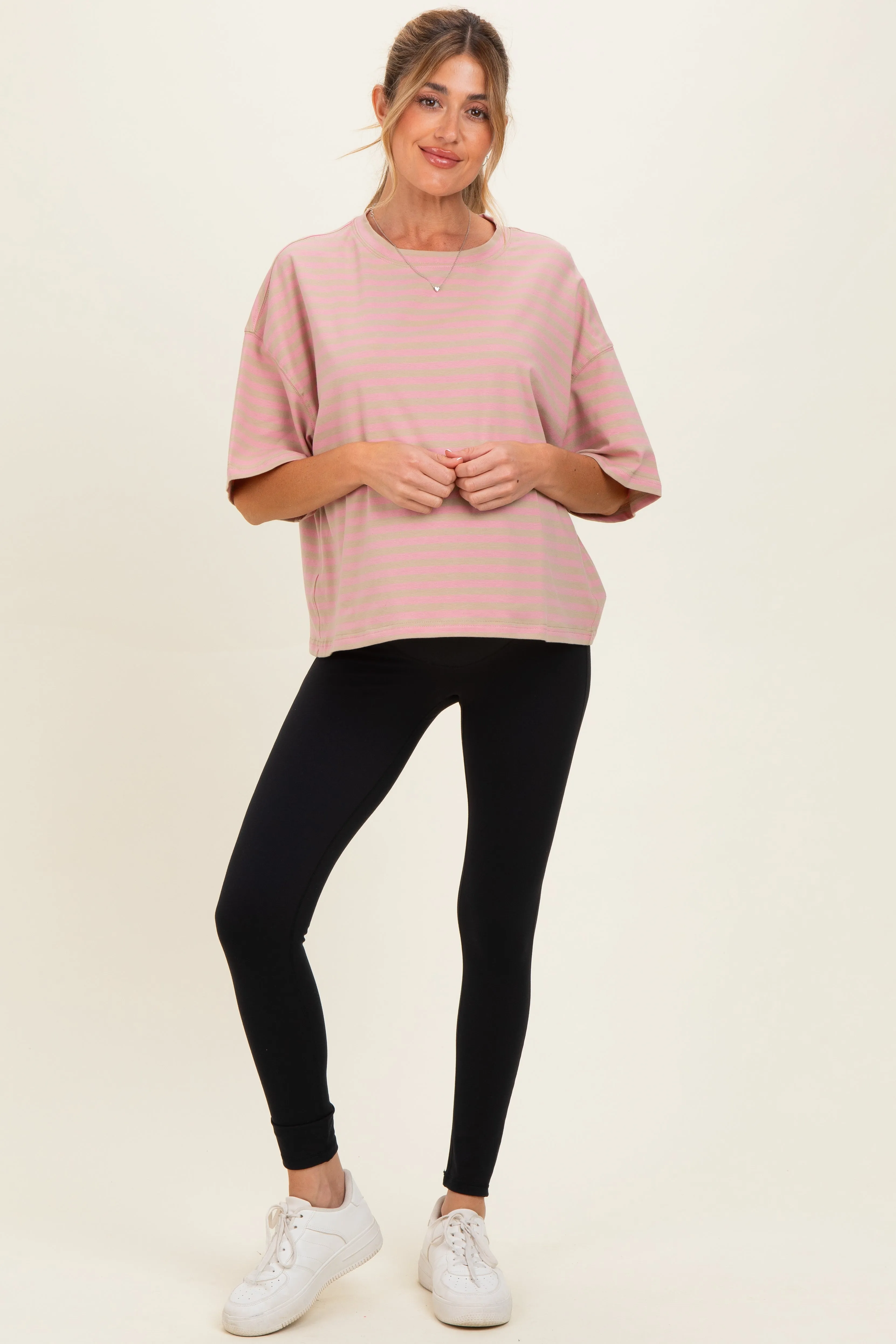 Oat Oversized Striped Maternity Boyfriend Tee sold by Pinkblush