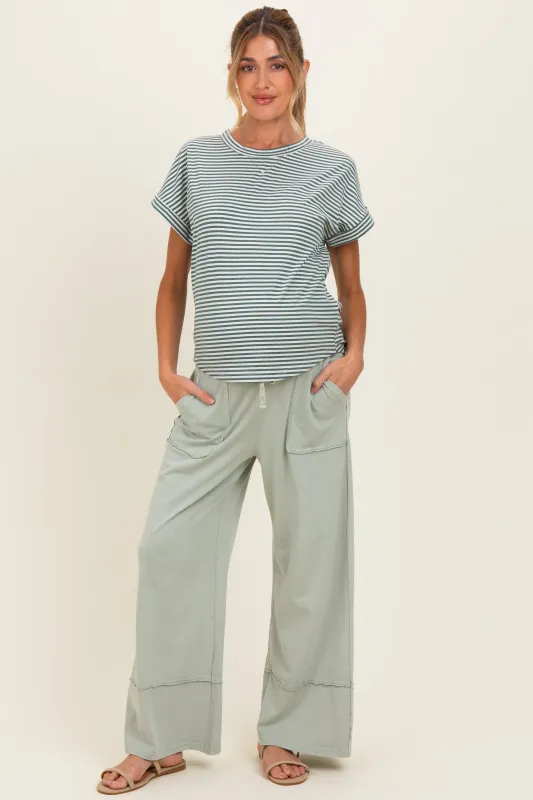 Mint Mineral Wash Wide Leg Ankle Maternity Pants made by Rae Mode