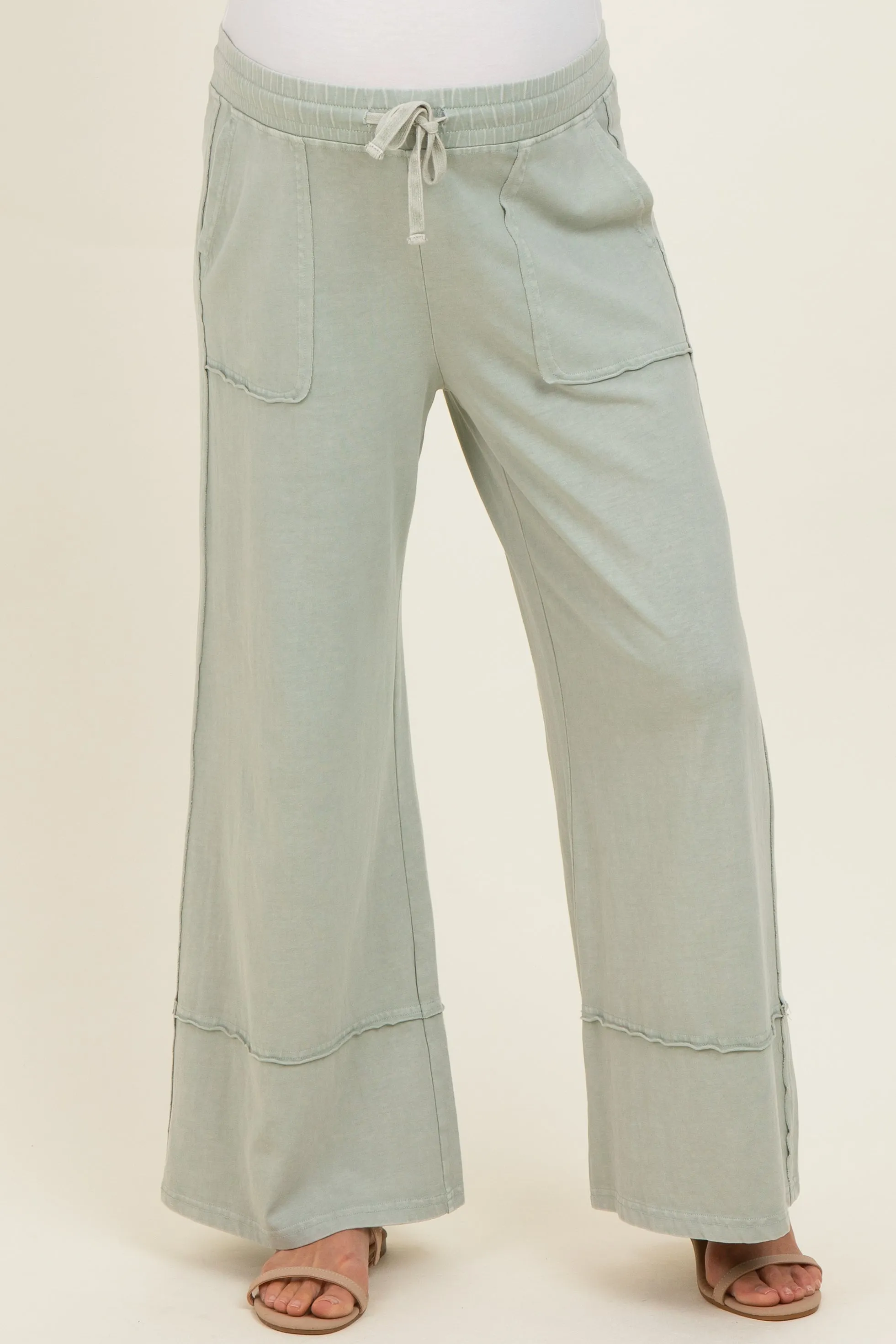 Mint Mineral Wash Wide Leg Ankle Maternity Pants sold by Pinkblush product image thumbnail 2