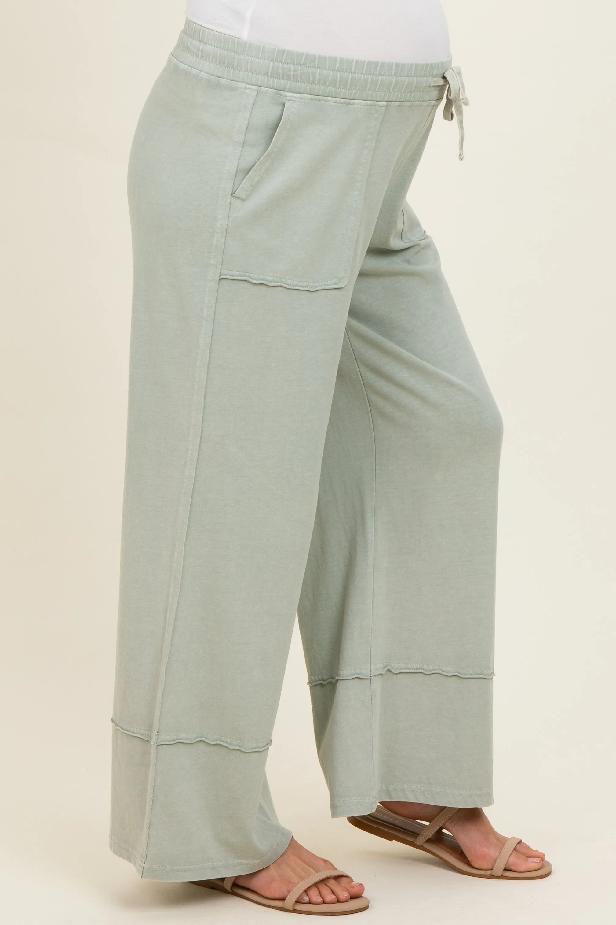 Mint Mineral Wash Wide Leg Ankle Maternity Pants sold by Pinkblush product image thumbnail 3
