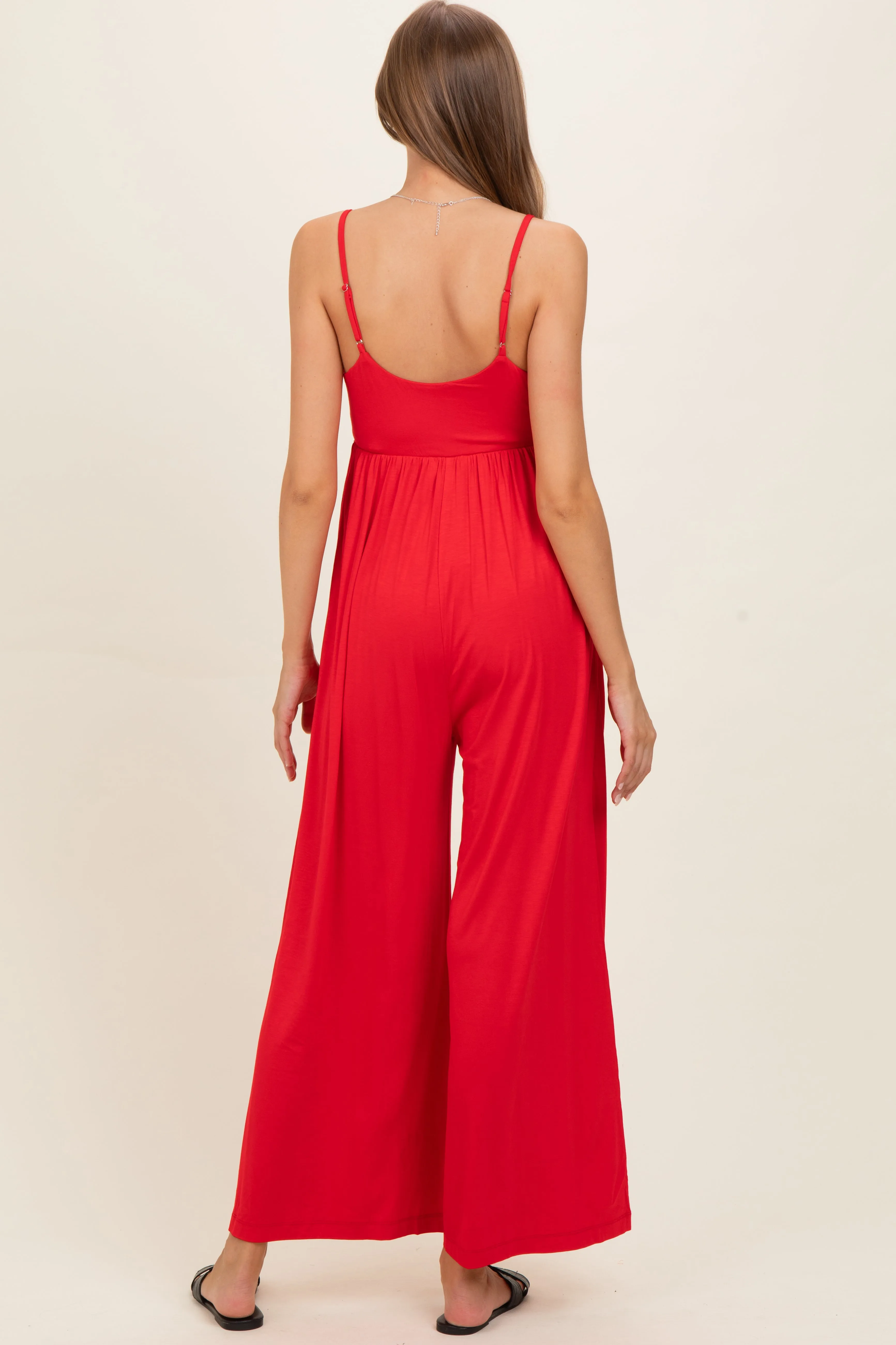 Red Sleeveless Wide Leg Maternity Jumpsuit sold by Pinkblush product image thumbnail 3