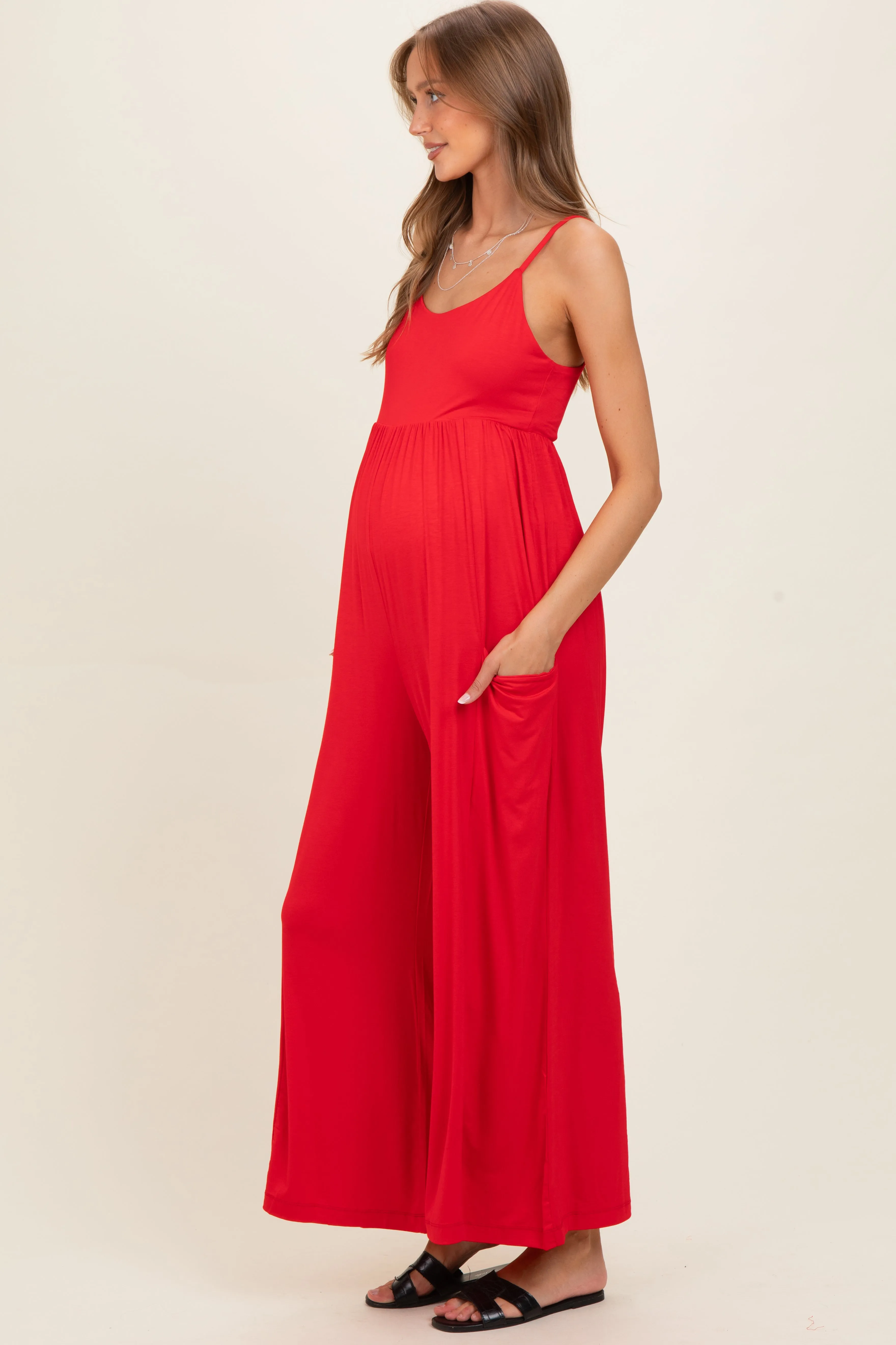 Red Sleeveless Wide Leg Maternity Jumpsuit sold by Pinkblush product image thumbnail 2