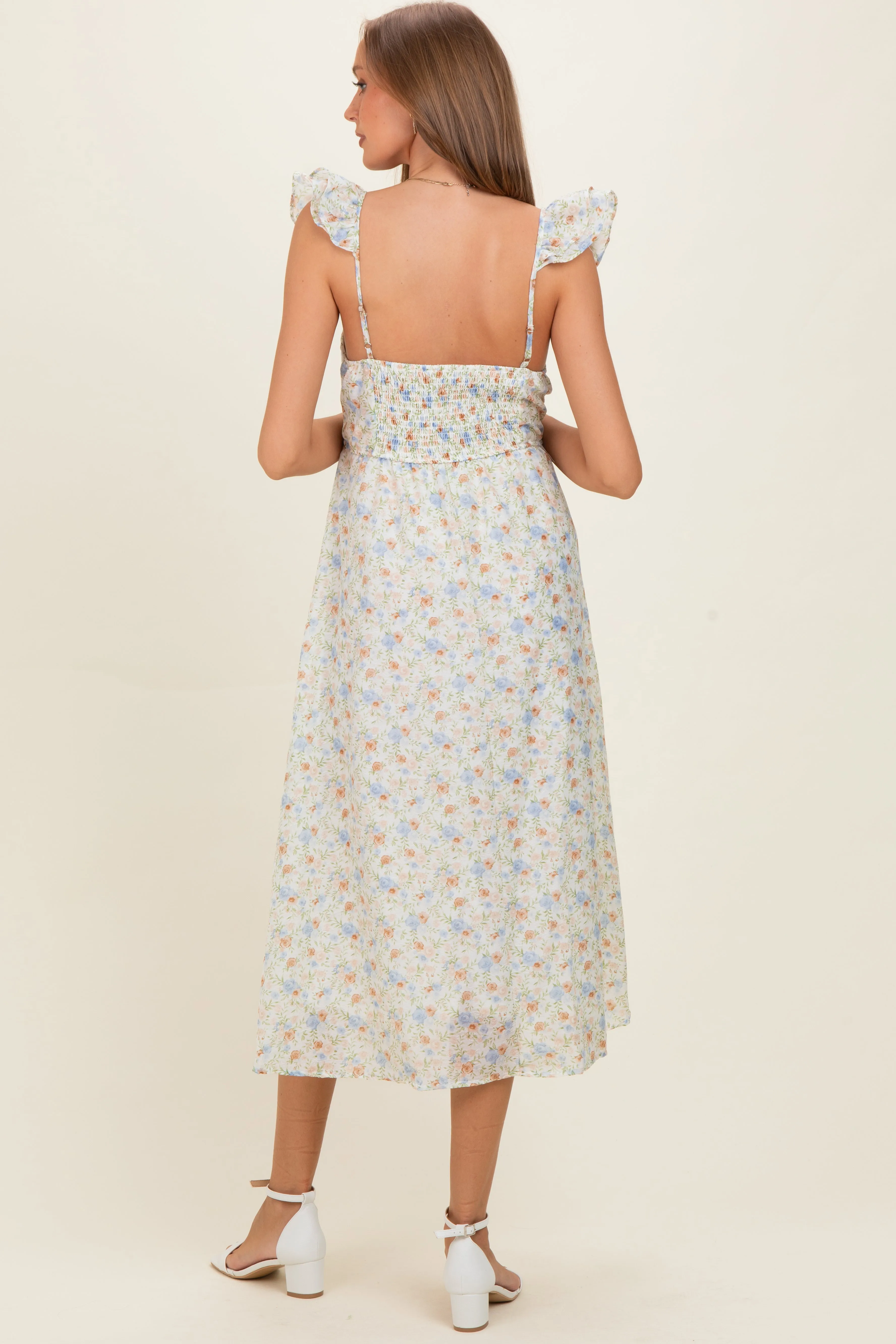 Ivory Floral Ruffle Strap Maternity Midi Dress sold by Pinkblush product image thumbnail 3