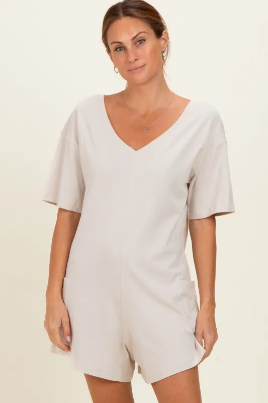 Beige Scoop Neck Romper made by Zenana Outfitters