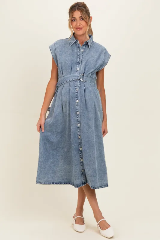 Denim Button Front Maternity Midi Dress made by Polagram