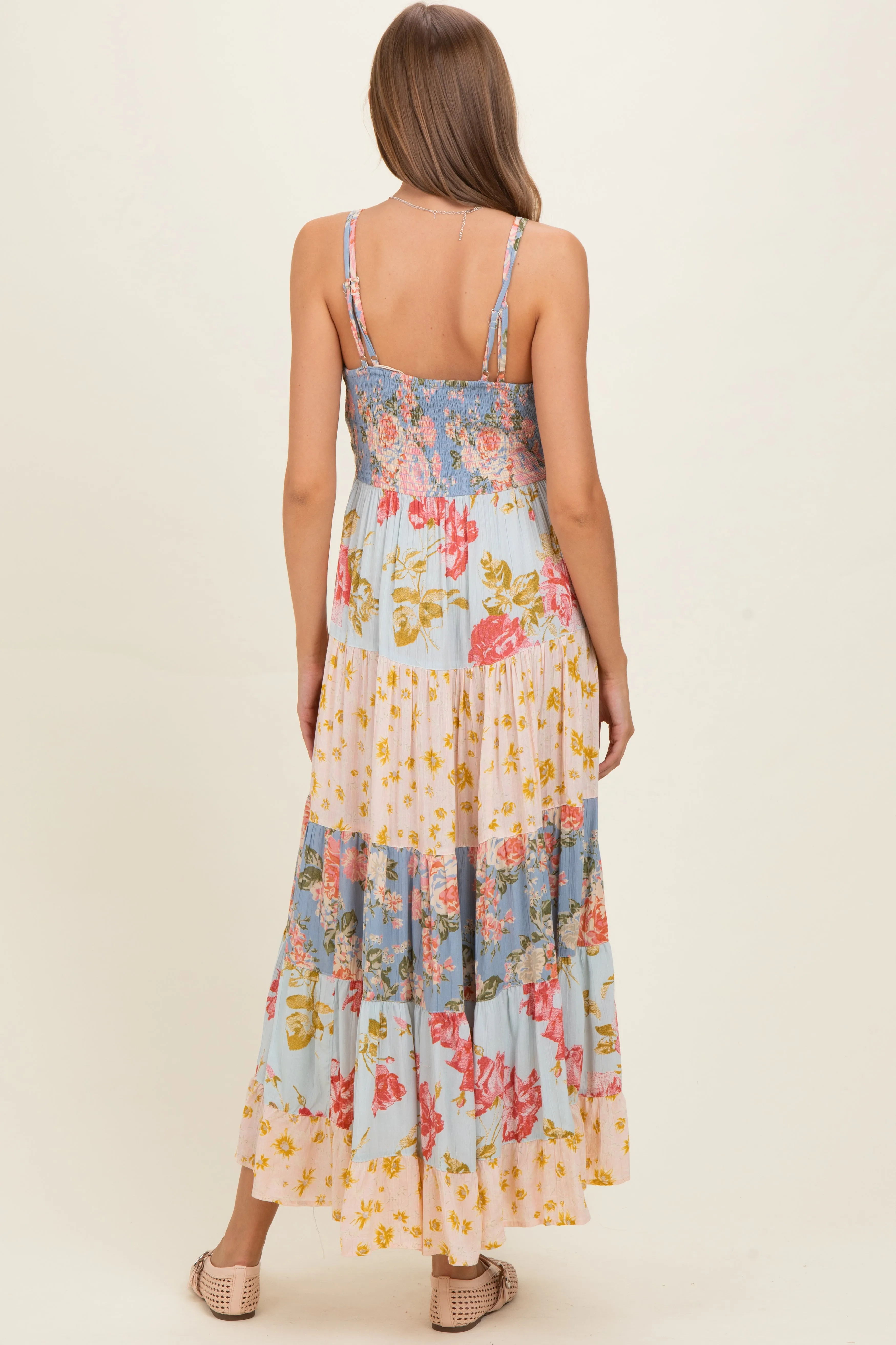 Multicolor Printed Lace Inset Tiered Maternity Maxi Dress sold by Pinkblush product image thumbnail 3