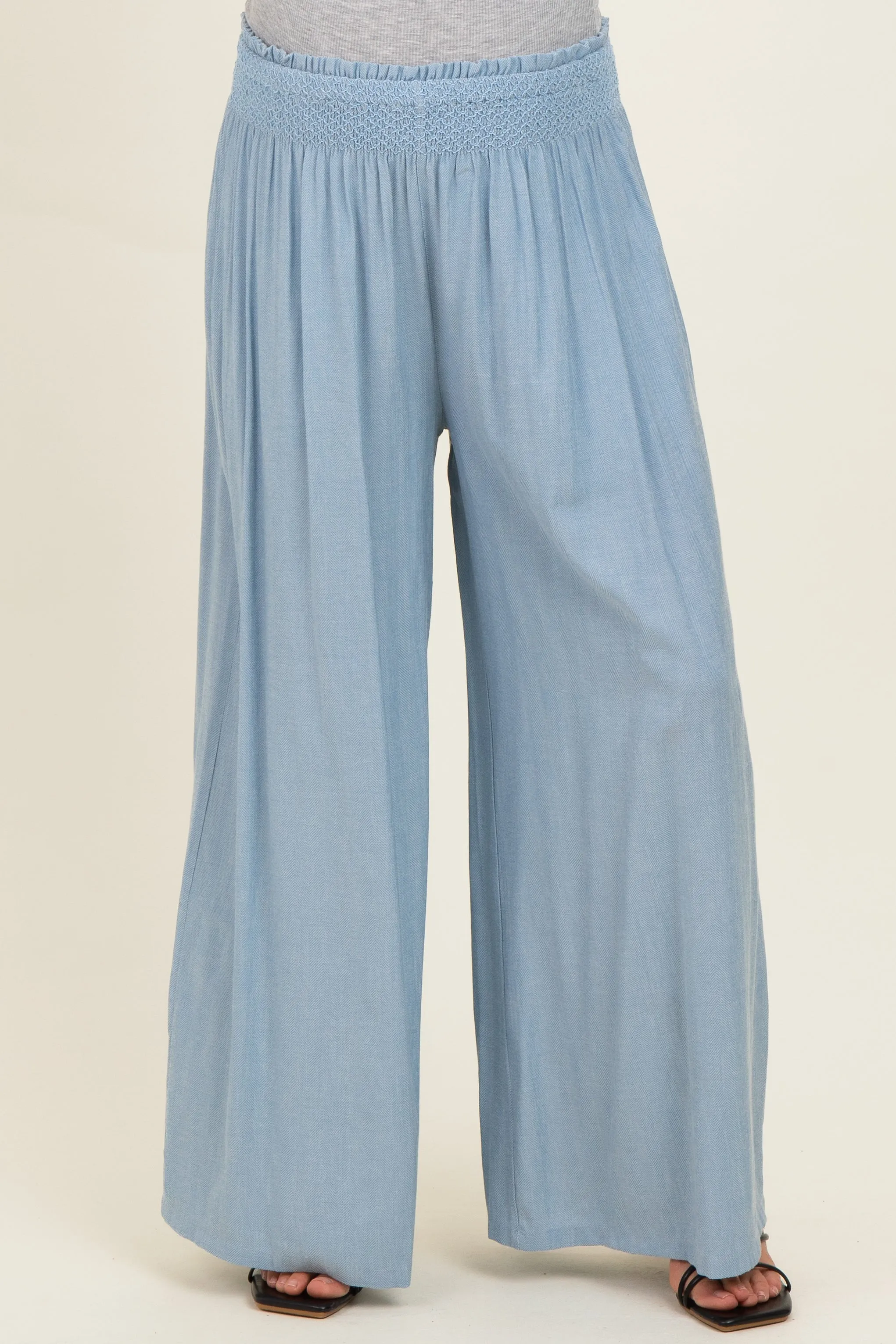 Light Blue Linen-Blend Wide Leg Maternity Pants sold by Pinkblush product image thumbnail 2