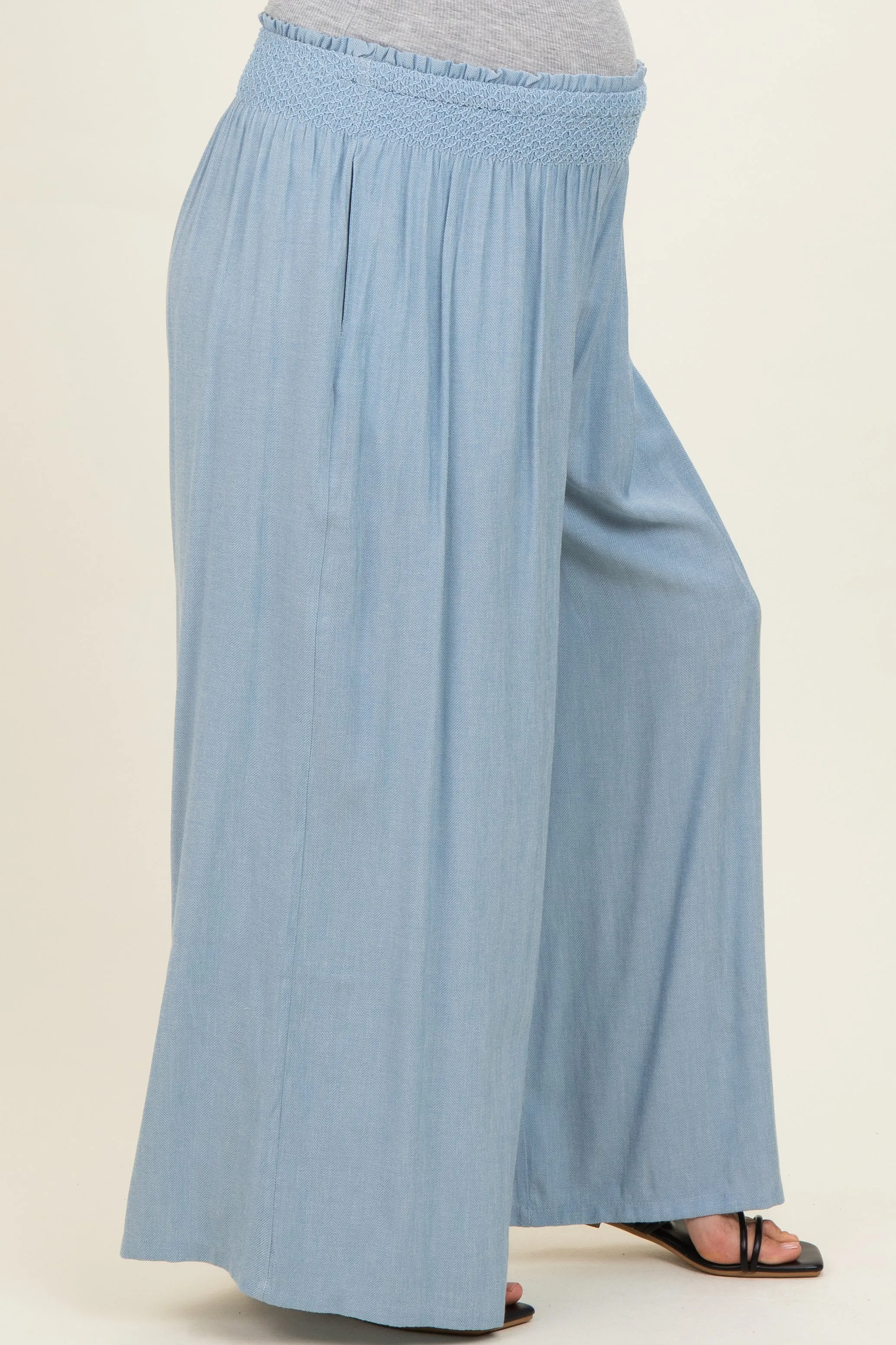 Light Blue Linen-Blend Wide Leg Maternity Pants sold by Pinkblush product image thumbnail 3