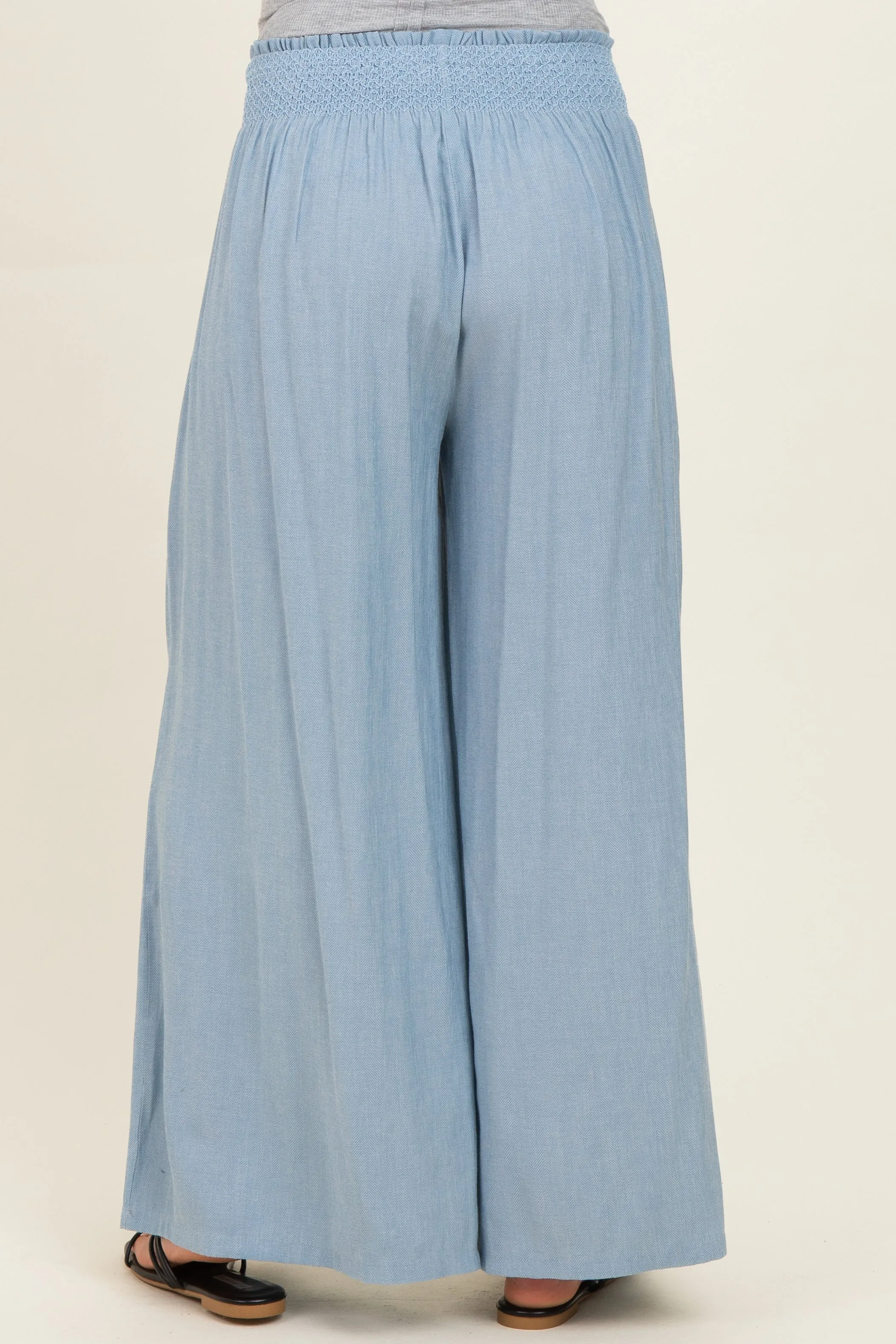 Light Blue Linen-Blend Wide Leg Maternity Pants sold by Pinkblush product image thumbnail 4