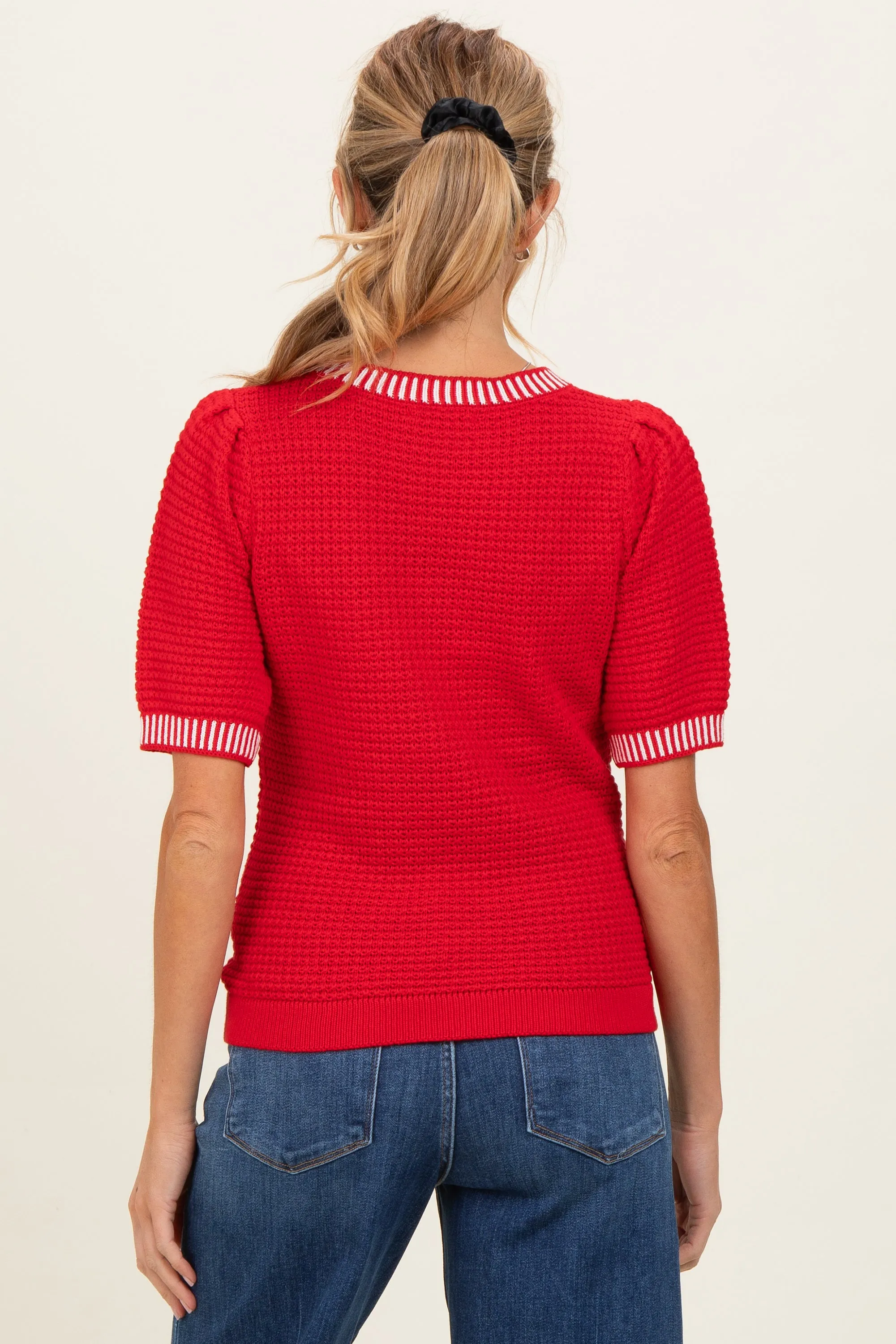 Red Waffle Knit Maternity Sweater Top sold by Pinkblush product image thumbnail 4