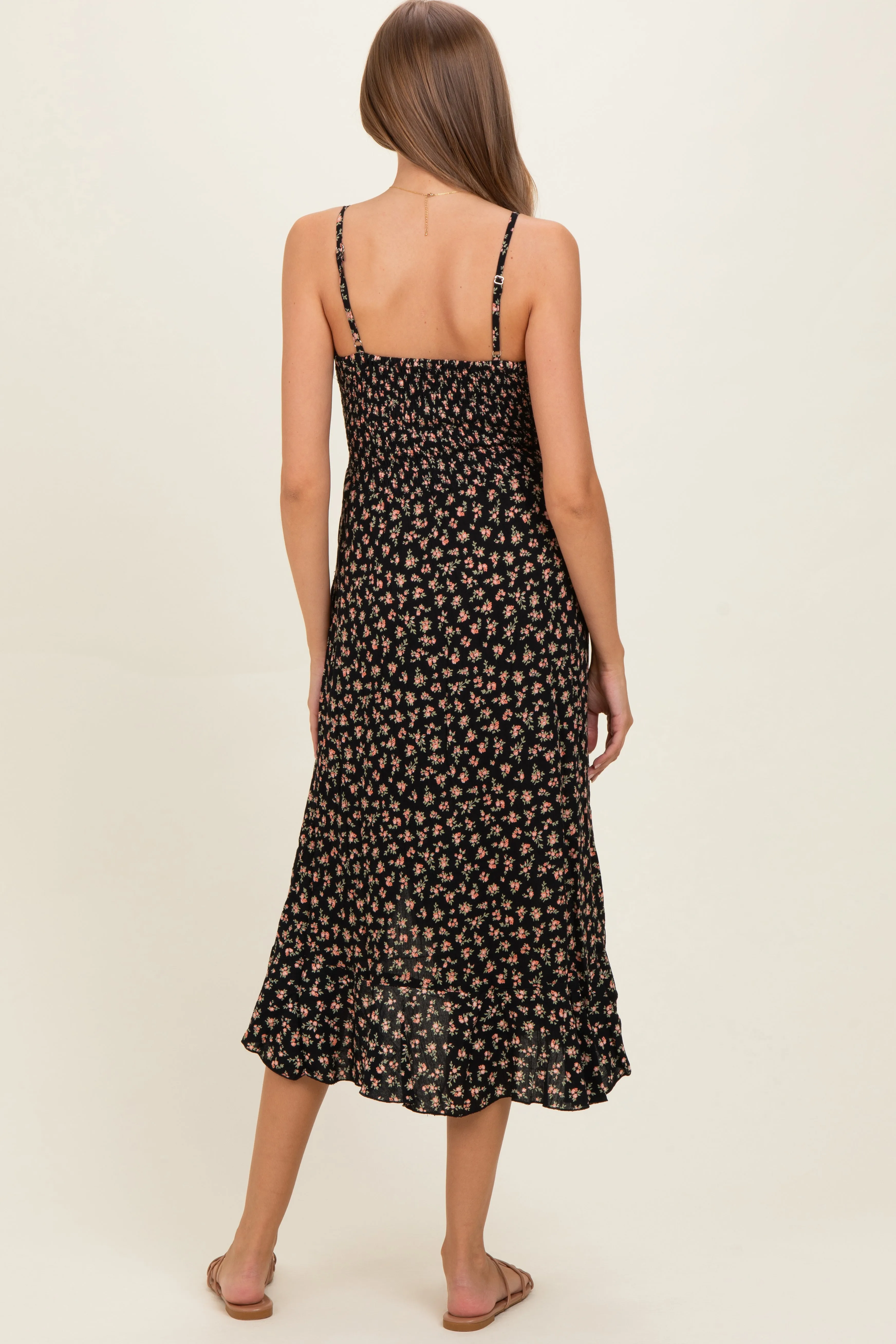 Black V Neck Twist Front Cut Out Side Ruffle Slit Maternity Midi Dress sold by Pinkblush product image thumbnail 3