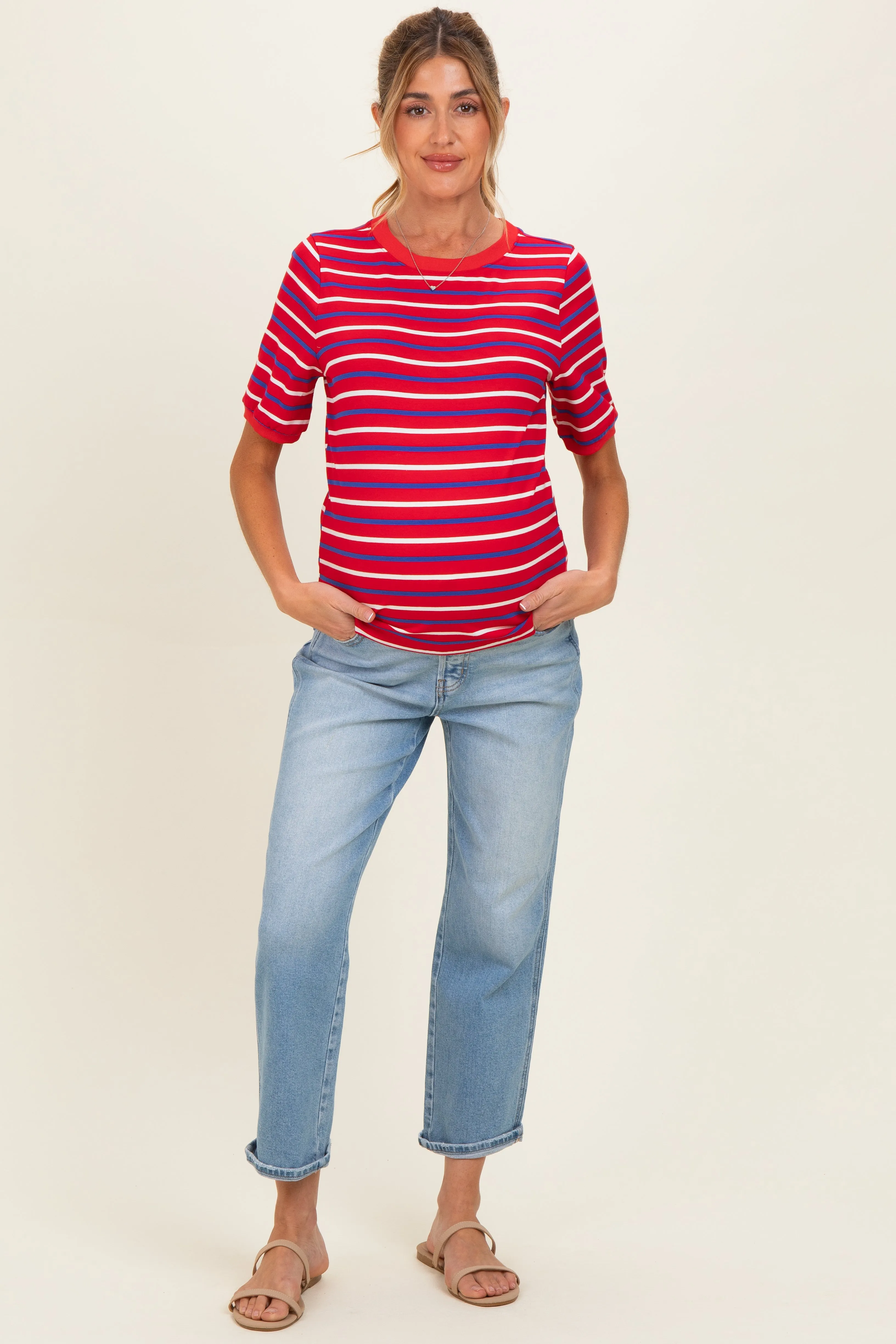 Red Striped Maternity Short Sleeve Top sold by Pinkblush product image thumbnail 2