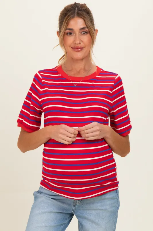 Red Striped Maternity Short Sleeve Top made by Staccato