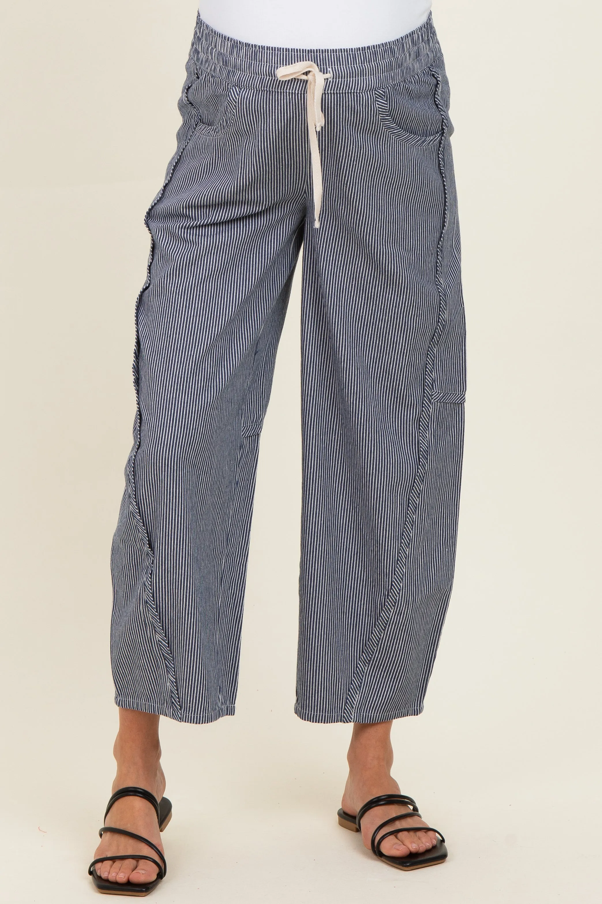 Navy Striped Relaxed Fit Maternity Pants sold by Pinkblush product image thumbnail 3