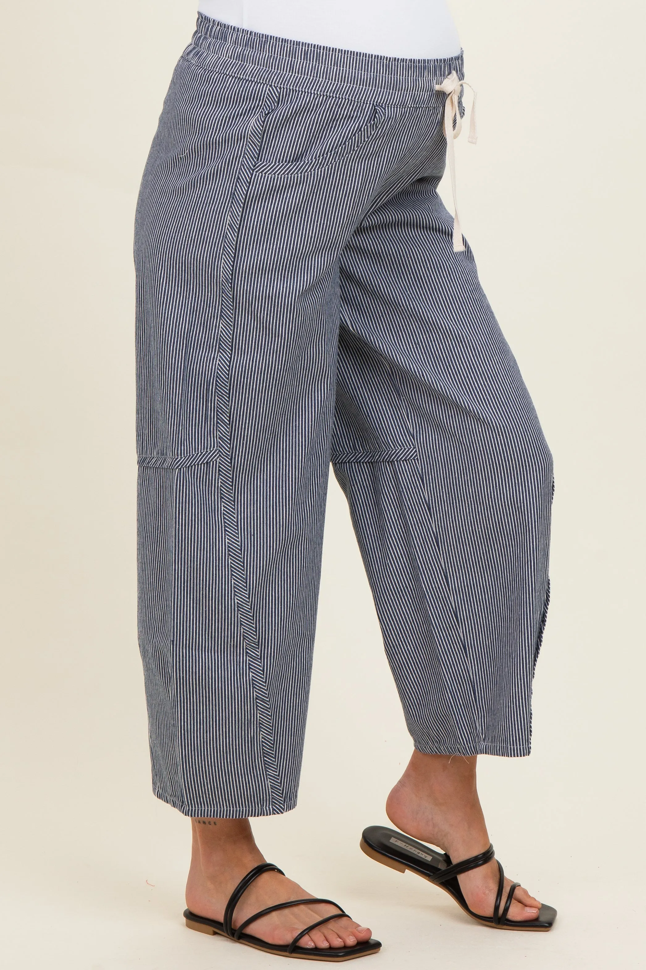 Navy Striped Relaxed Fit Maternity Pants sold by Pinkblush product image thumbnail 4