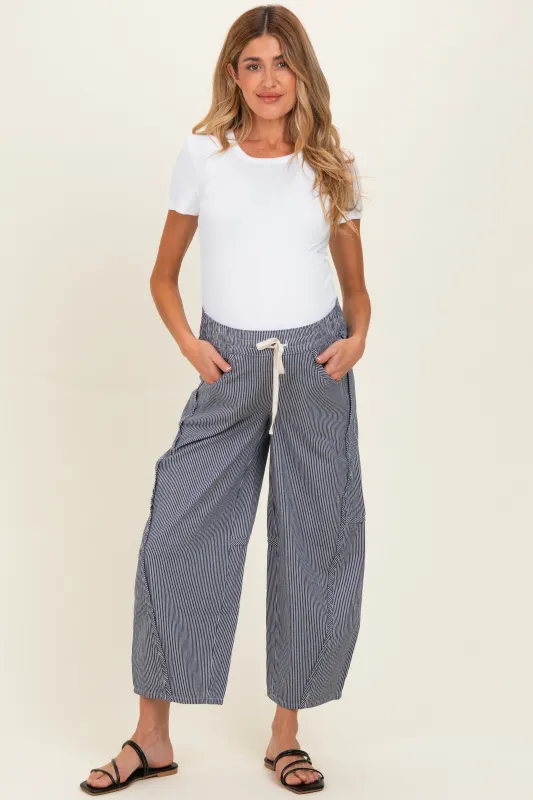 Navy Striped Relaxed Fit Maternity Pants made by Pinkblush