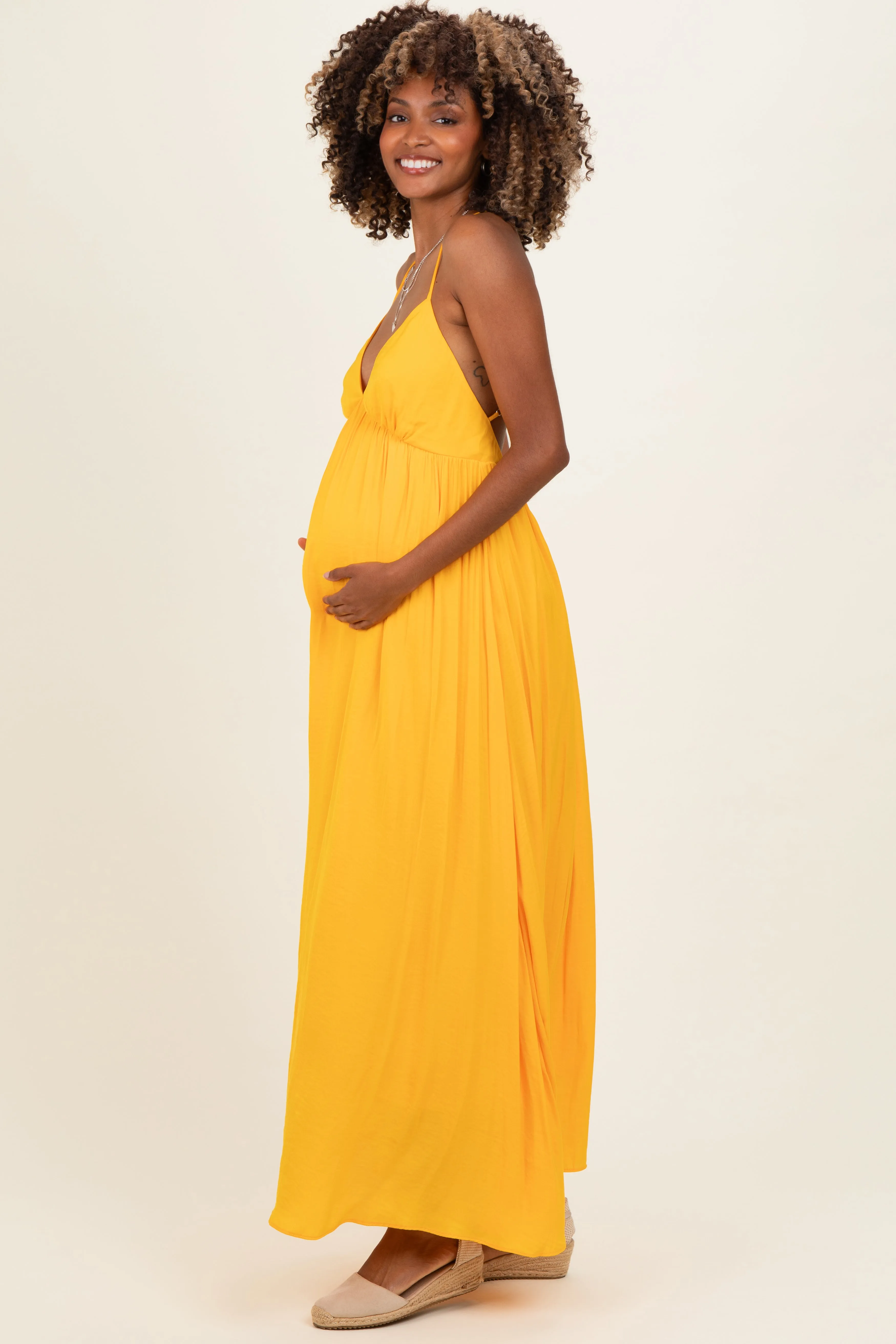 Sunflower V-Neck Open Back Maternity Maxi Dress sold by Pinkblush product image thumbnail 2