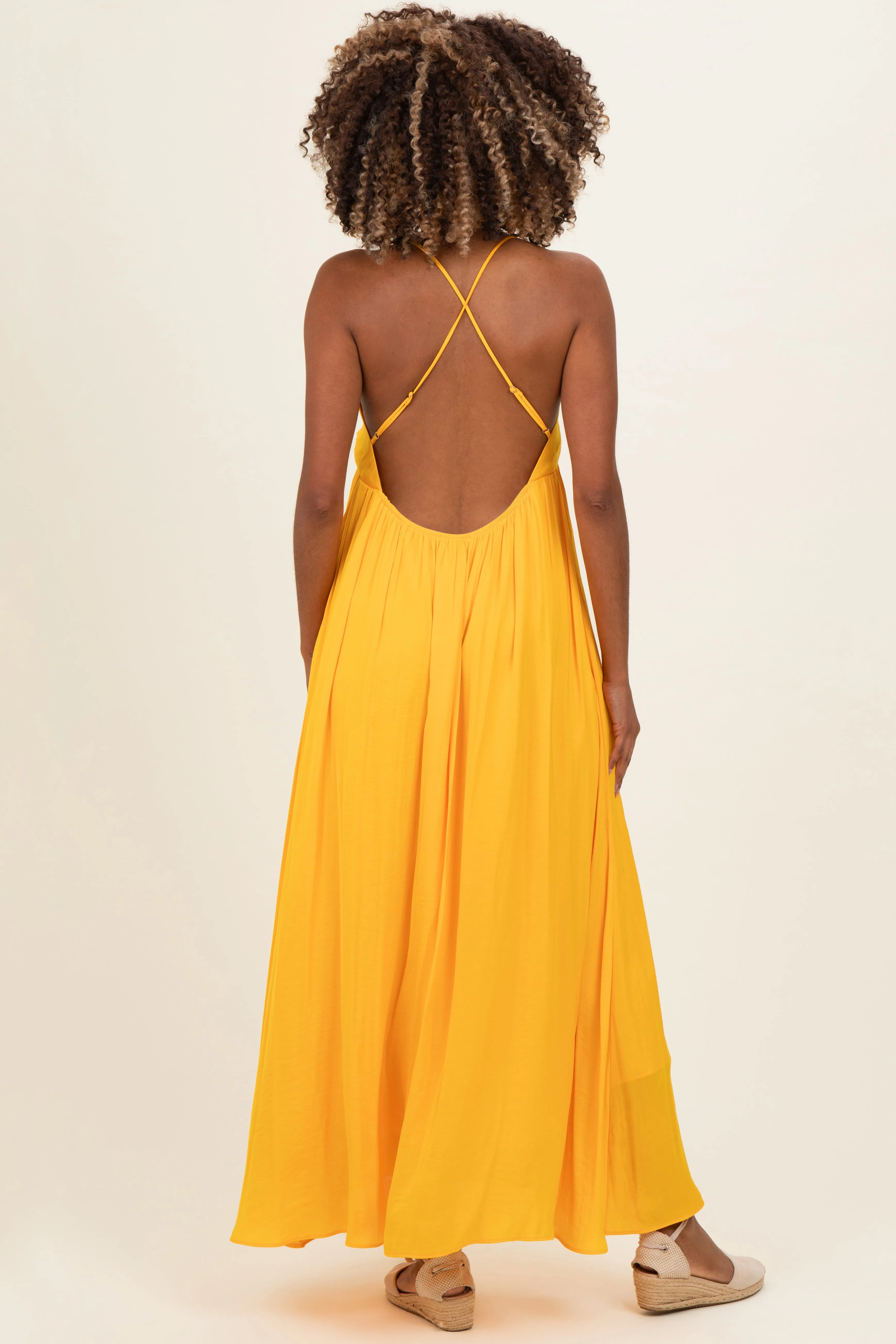 Sunflower V-Neck Open Back Maternity Maxi Dress sold by Pinkblush product image thumbnail 3