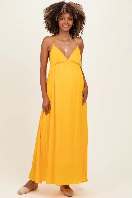 Sunflower V-Neck Open Back Maternity Maxi Dress made by Naked Zebra