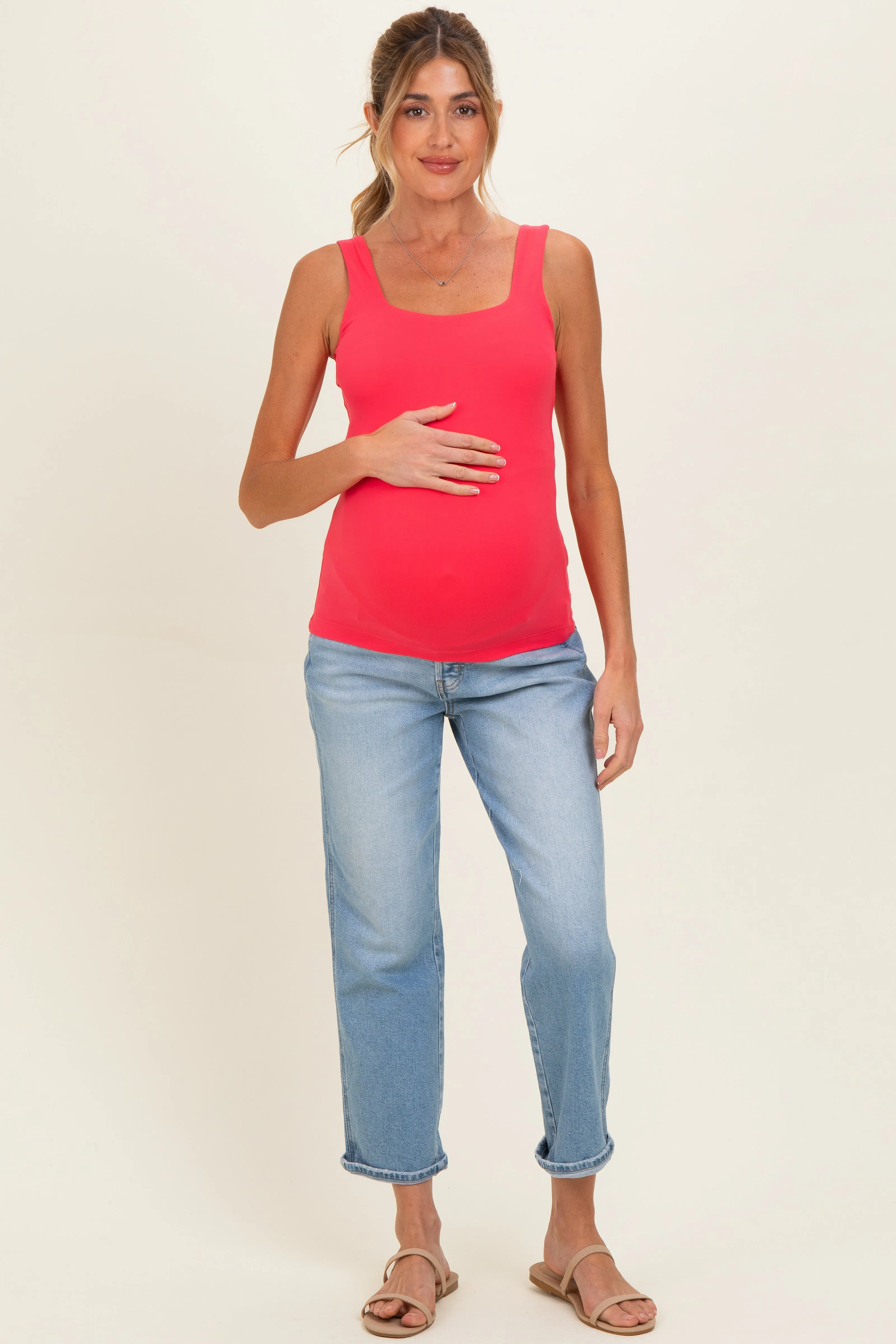 Flamingo Pink Square Neckline Maternity Active Tank Top sold by Pinkblush product image thumbnail 2