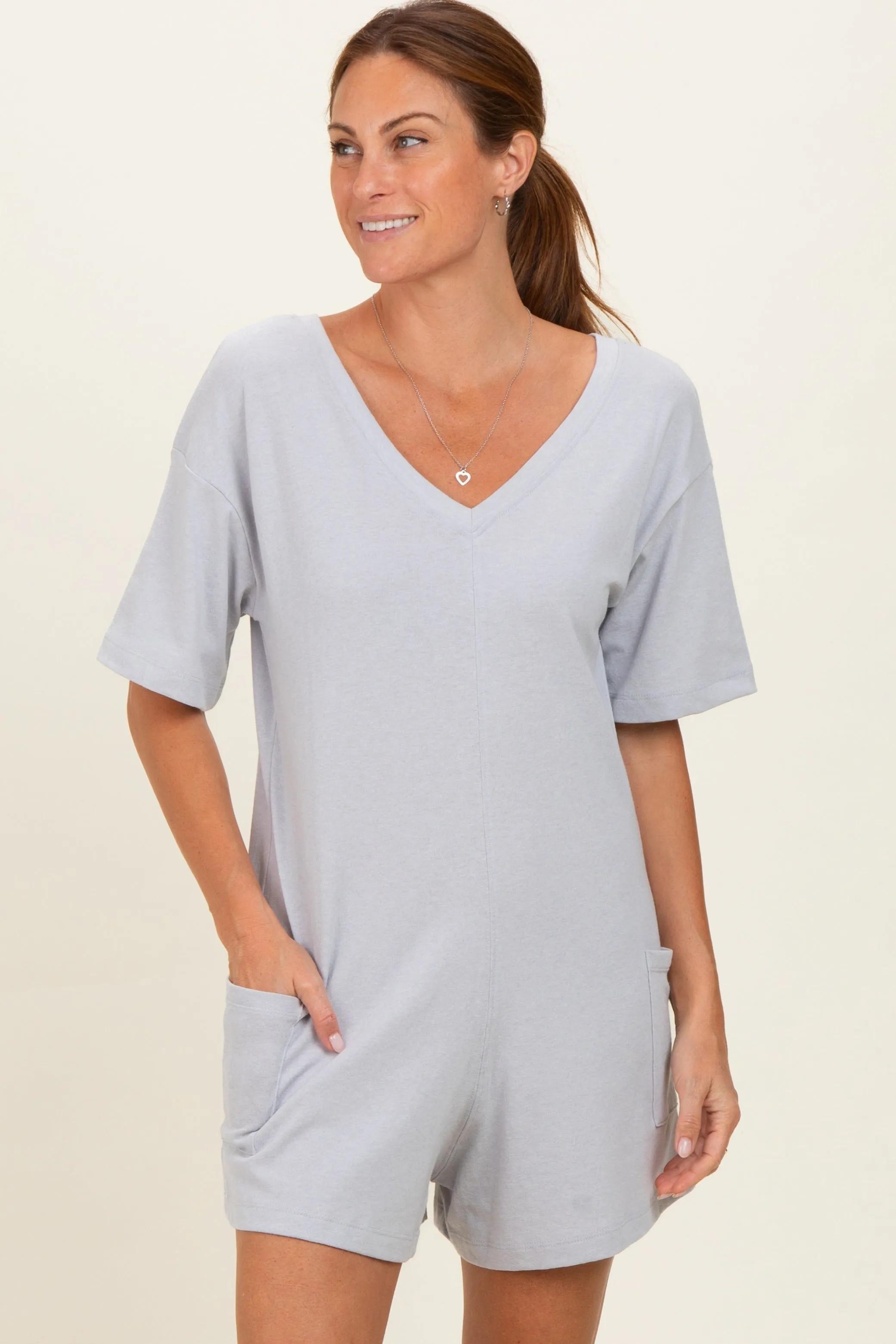 Heather Grey Scoop Neck Romper sold by Pinkblush