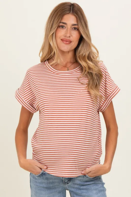 Copper Striped Short Sleeve Maternity Top made by Staccato