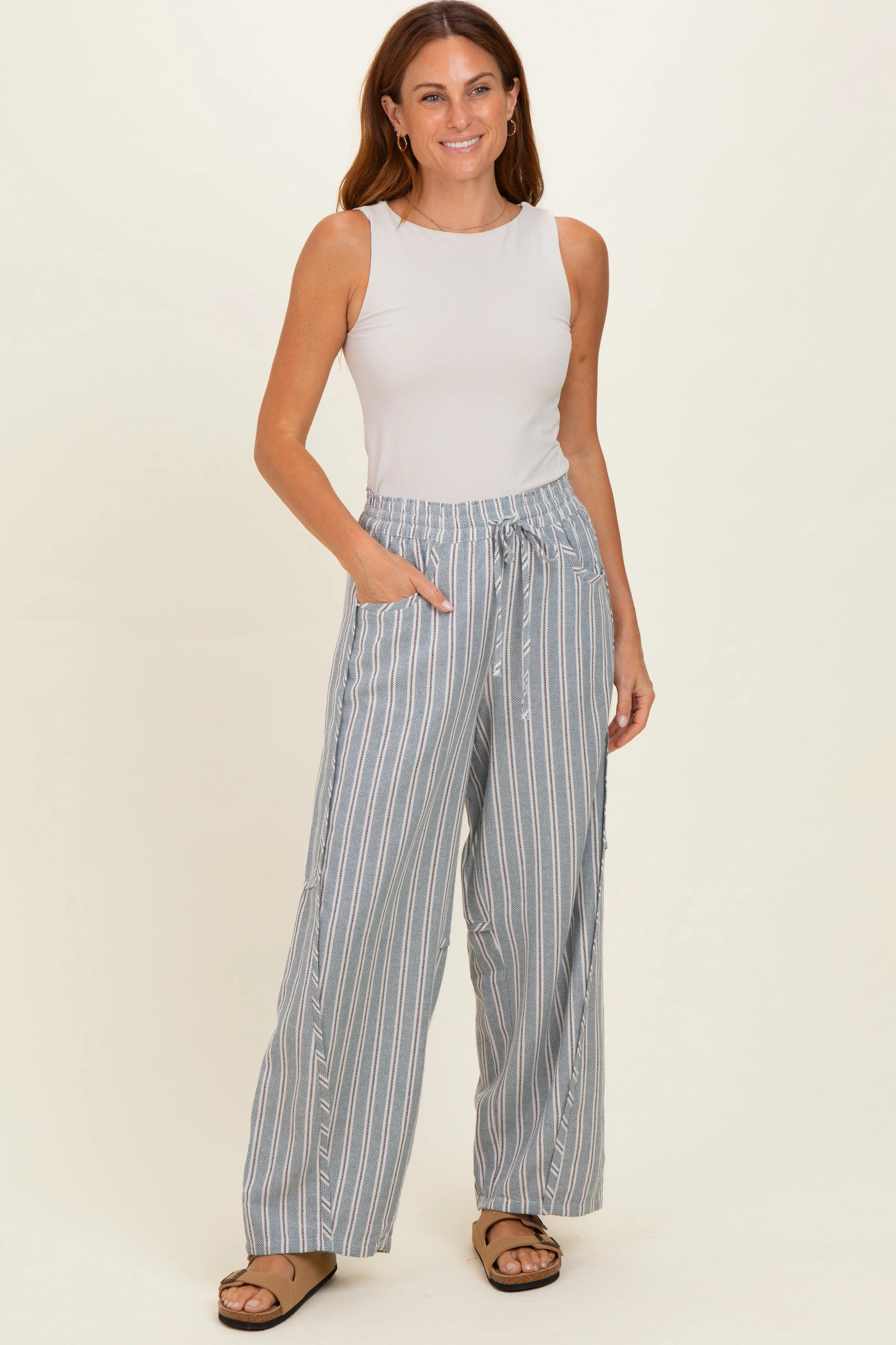 Seafoam Washed Striped Maternity Pants sold by Pinkblush product image thumbnail 5