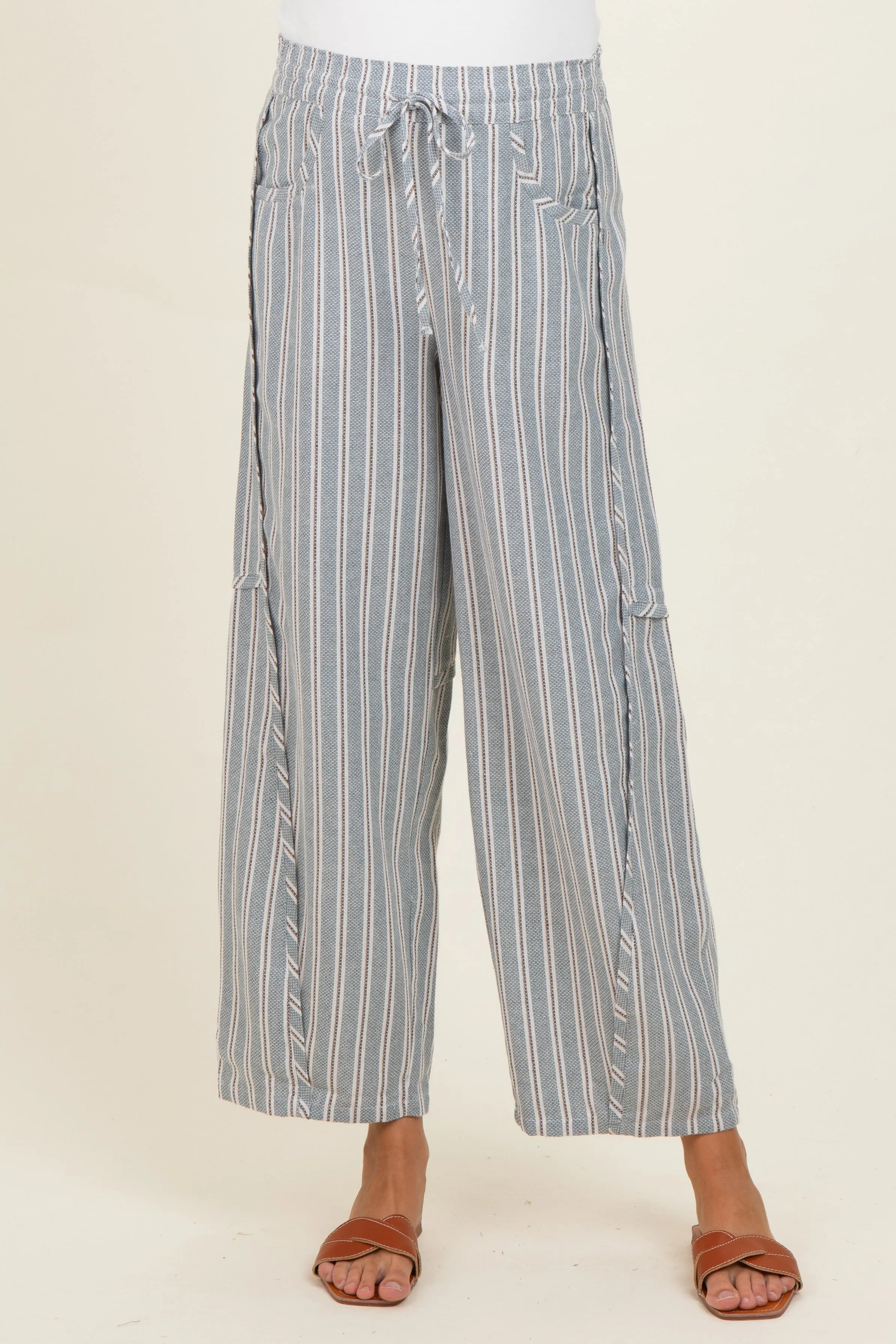 Seafoam Washed Striped Maternity Pants sold by Pinkblush product image thumbnail 2