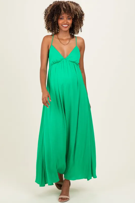 Peridot V-Neck Open Back Maternity Maxi Dress made by Naked Zebra