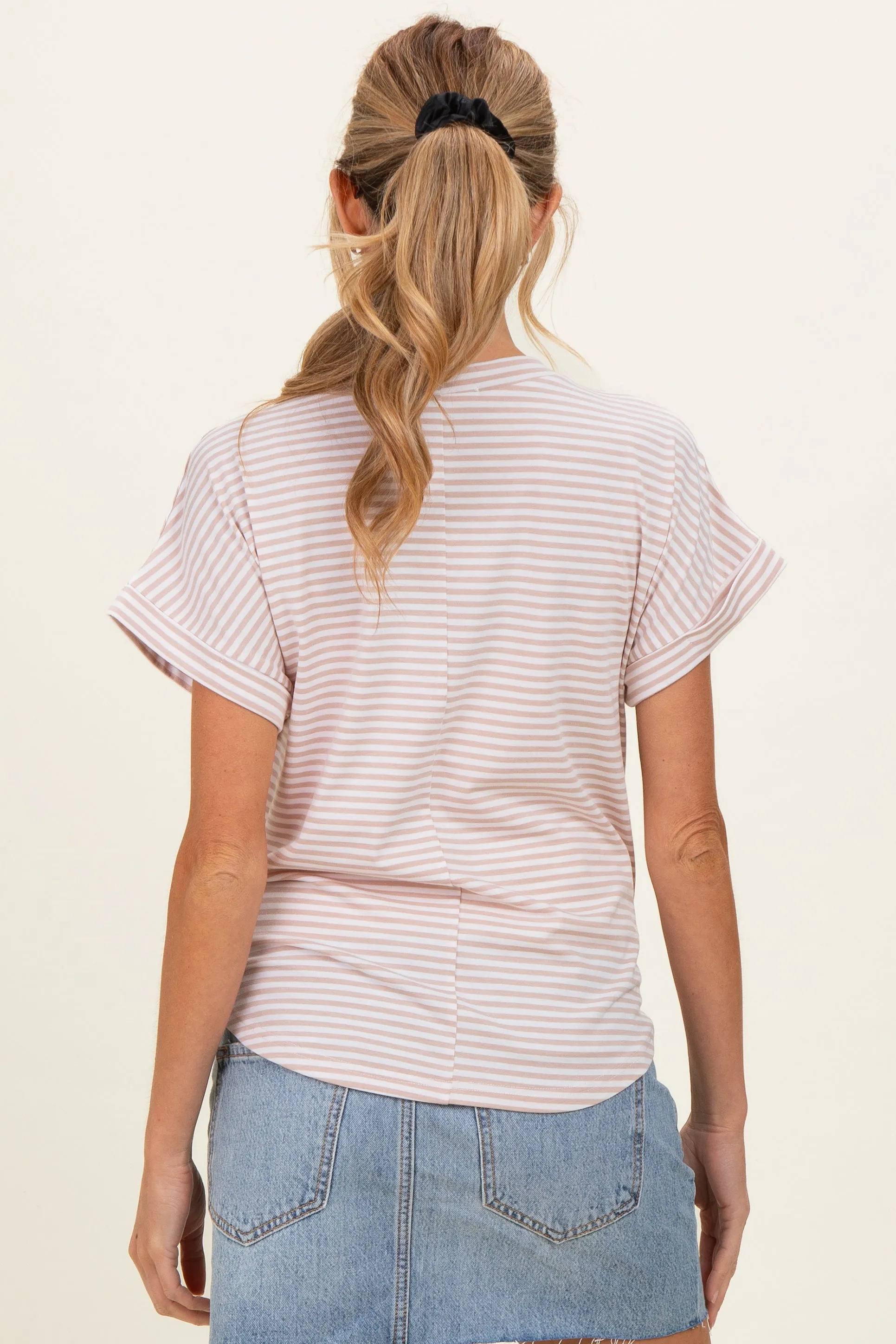 Beige Striped Short Sleeve Maternity Top sold by Pinkblush product image thumbnail 4