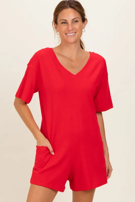 Red Scoop Neck Romper made by Zenana Outfitters