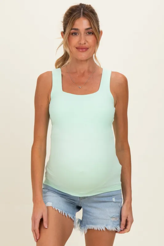 Mint Square Neckline Maternity Active Tank Top made by Rae Mode
