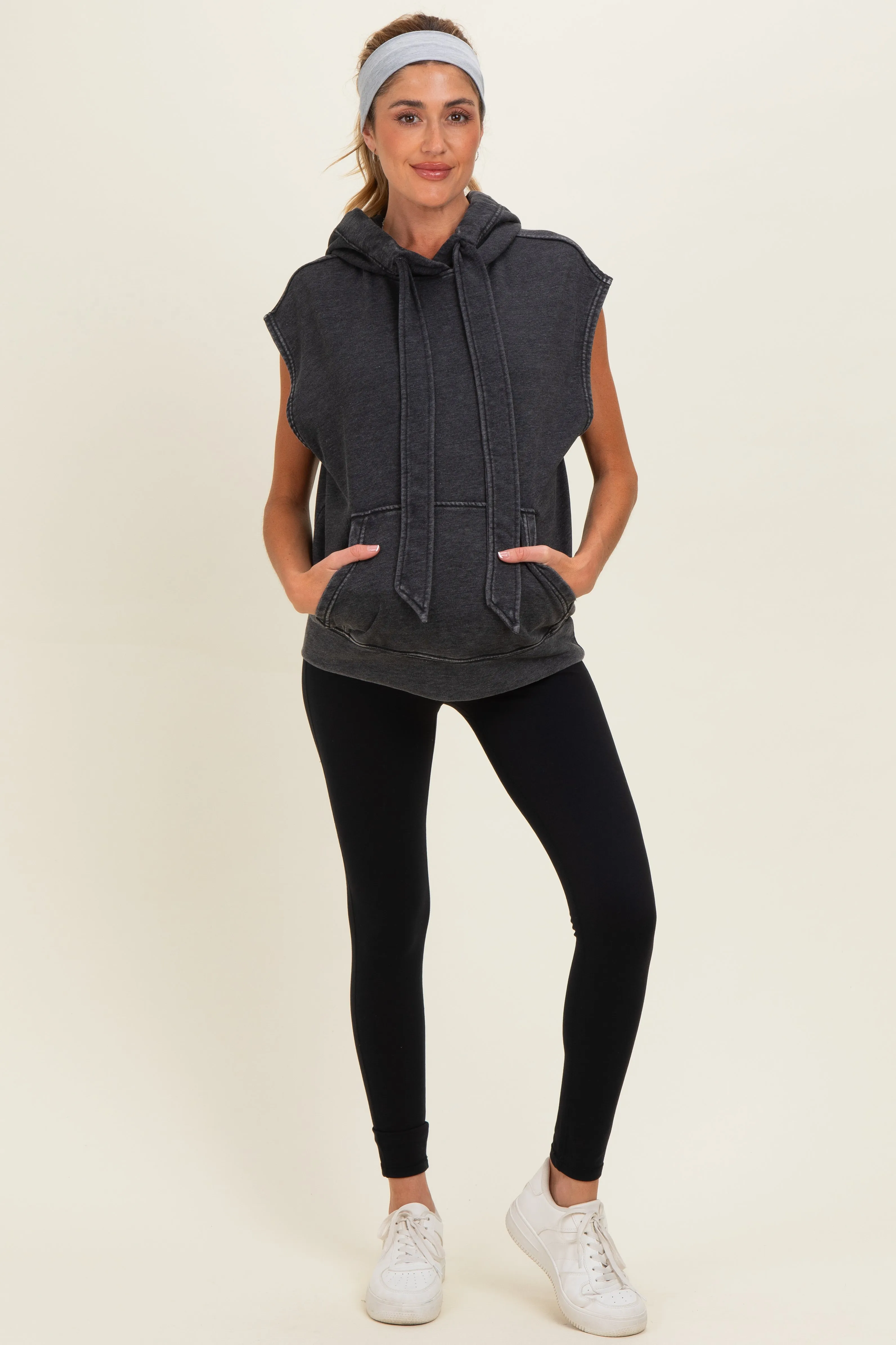 Black Mineral Wash Sleeveless Maternity Hoodie sold by Pinkblush product image thumbnail 2