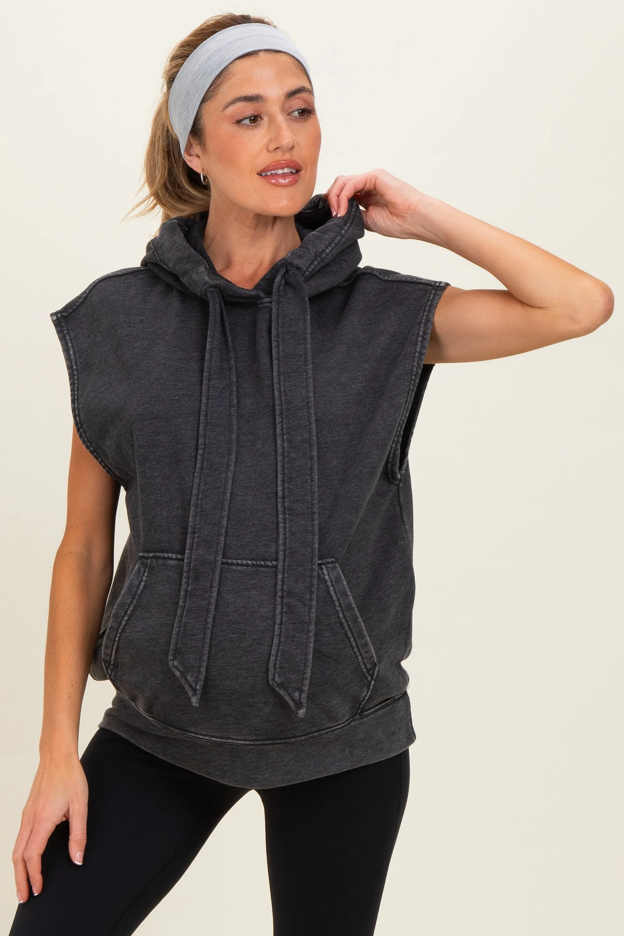Black Mineral Wash Sleeveless Maternity Hoodie sold by Pinkblush product image thumbnail 3